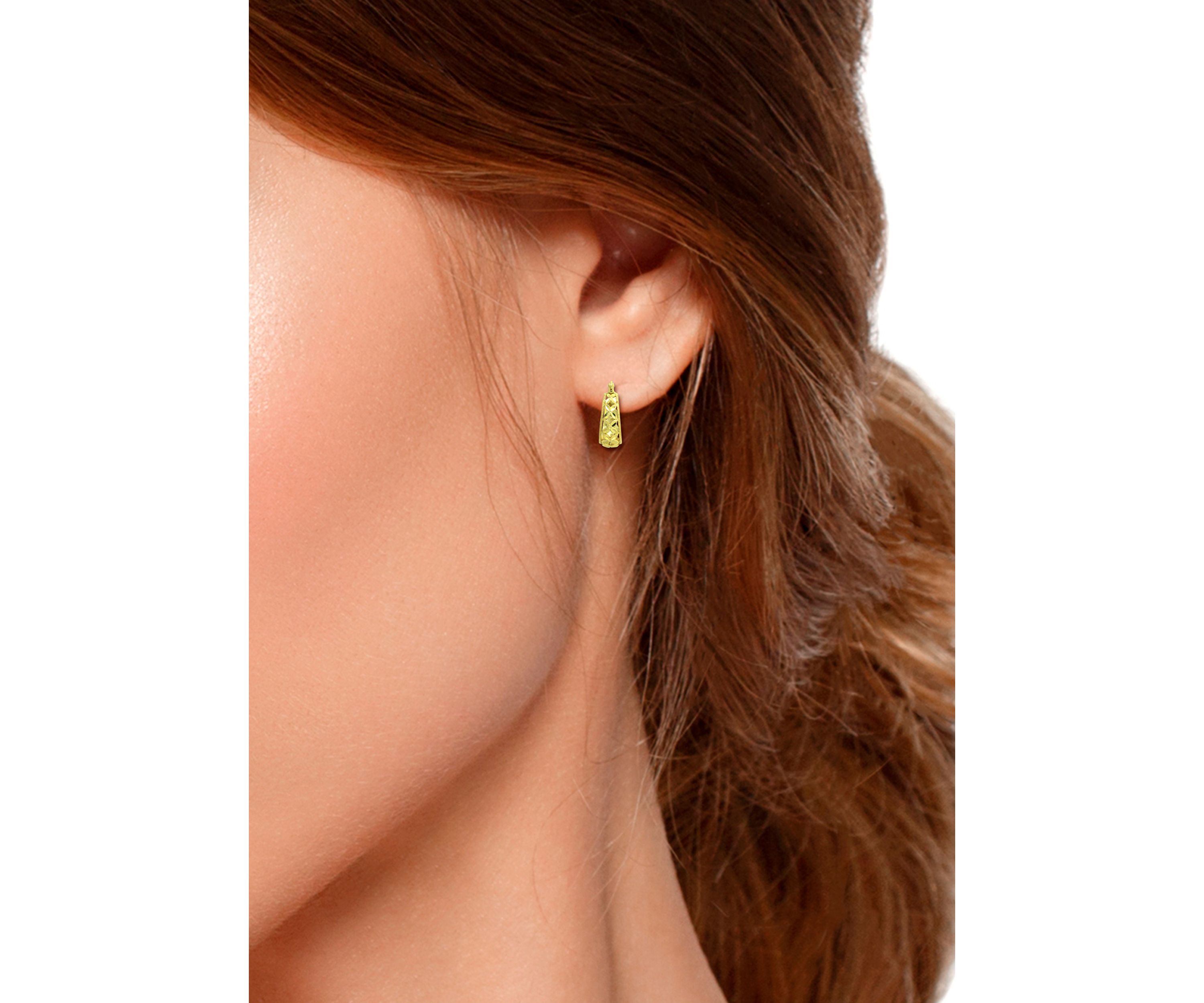 18K Gold Over Silver Diamond Cut Floral Filigree Click Top Hoop Earrings