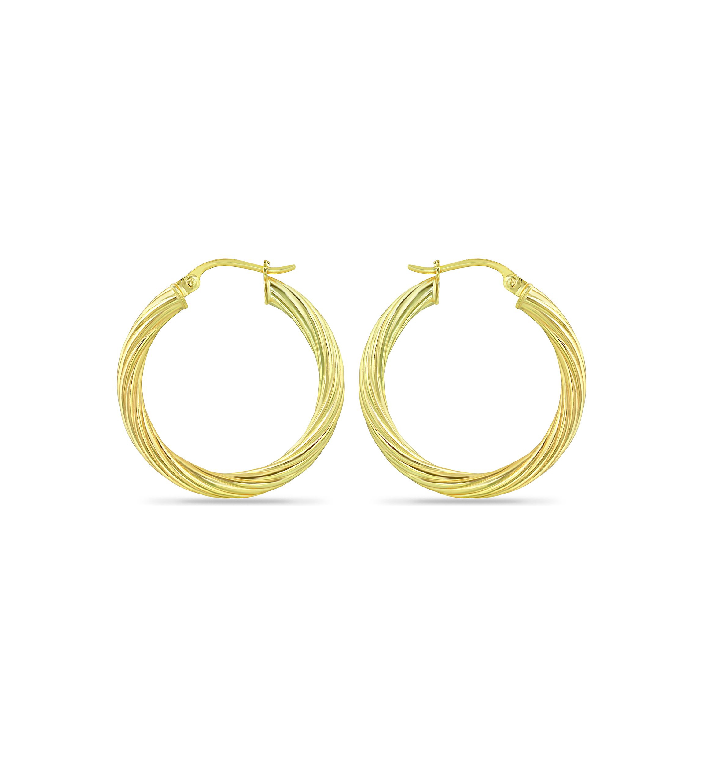 18K Gold over Silver Polished Twist Click Top Hoop Earrings