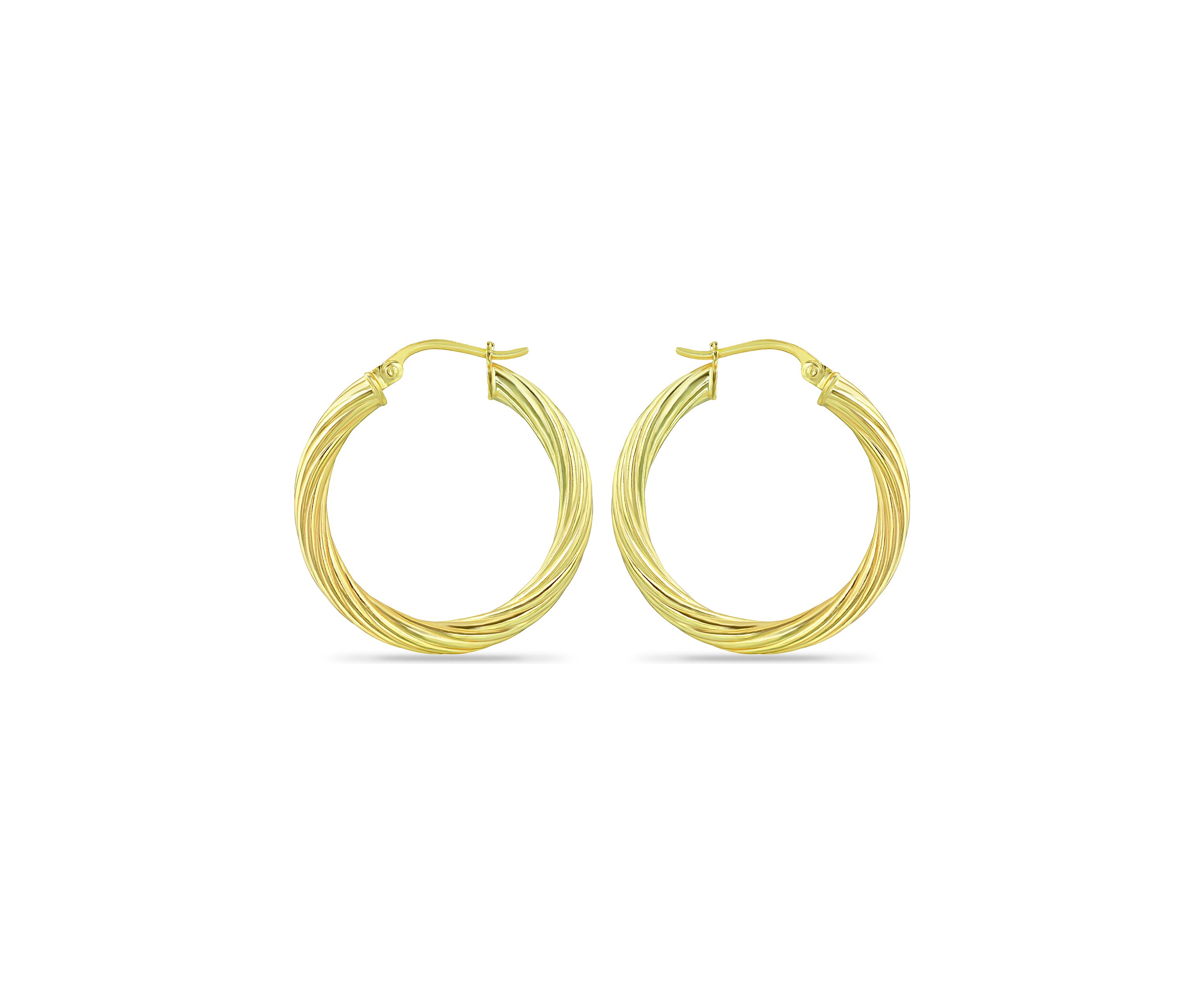 18K Gold over Silver Polished Twist Click Top Hoop Earrings