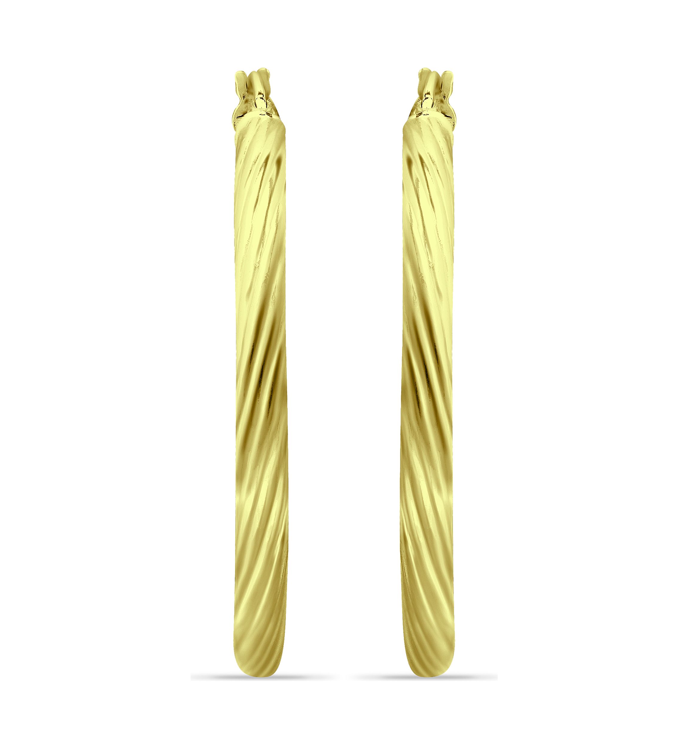 18K Gold over Silver Polished Twist Click Top Hoop Earrings