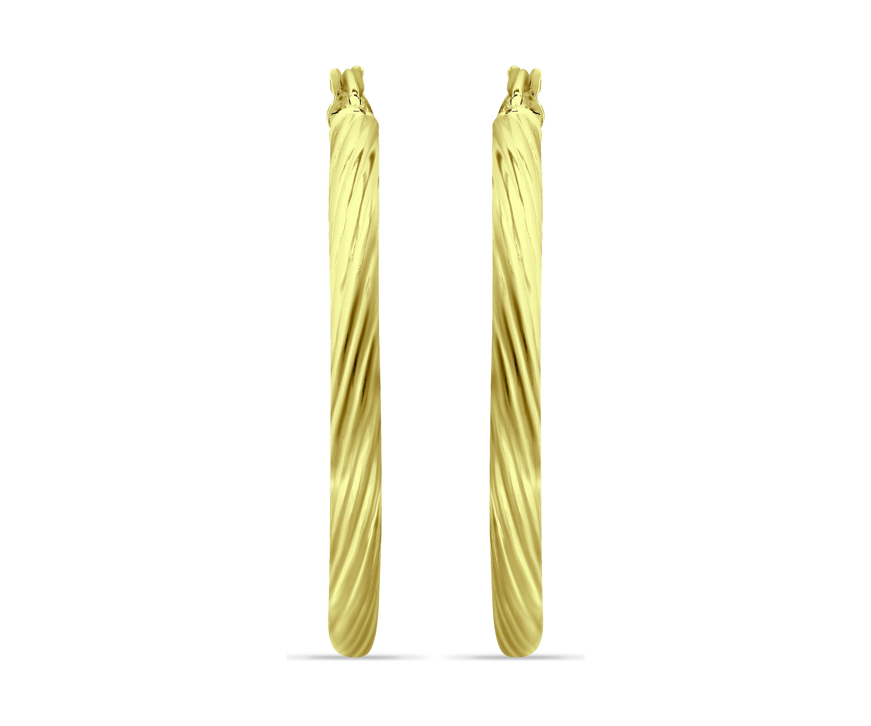18K Gold over Silver Polished Twist Click Top Hoop Earrings