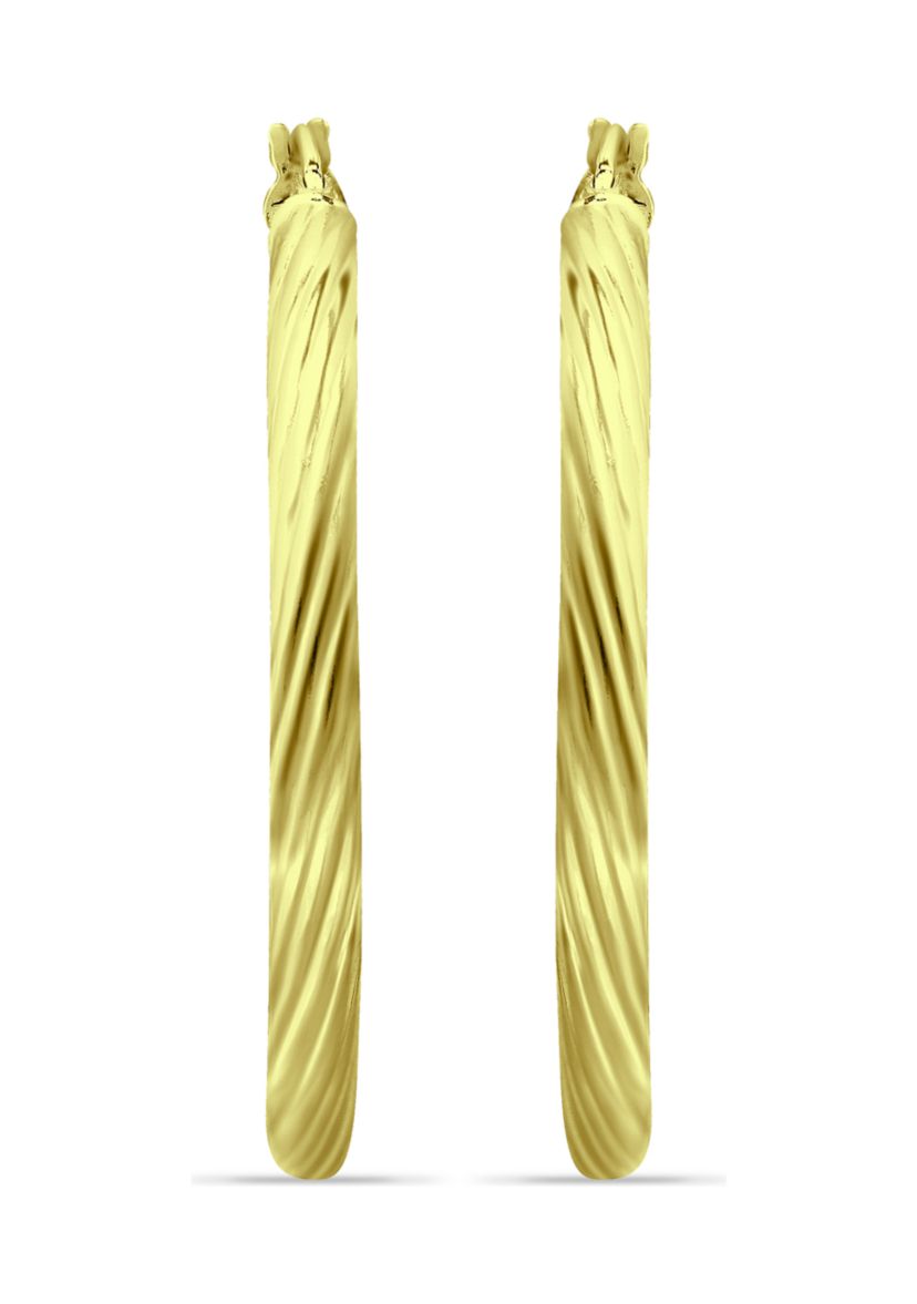 18K Gold over Silver Polished Twist Click Top Hoop Earrings