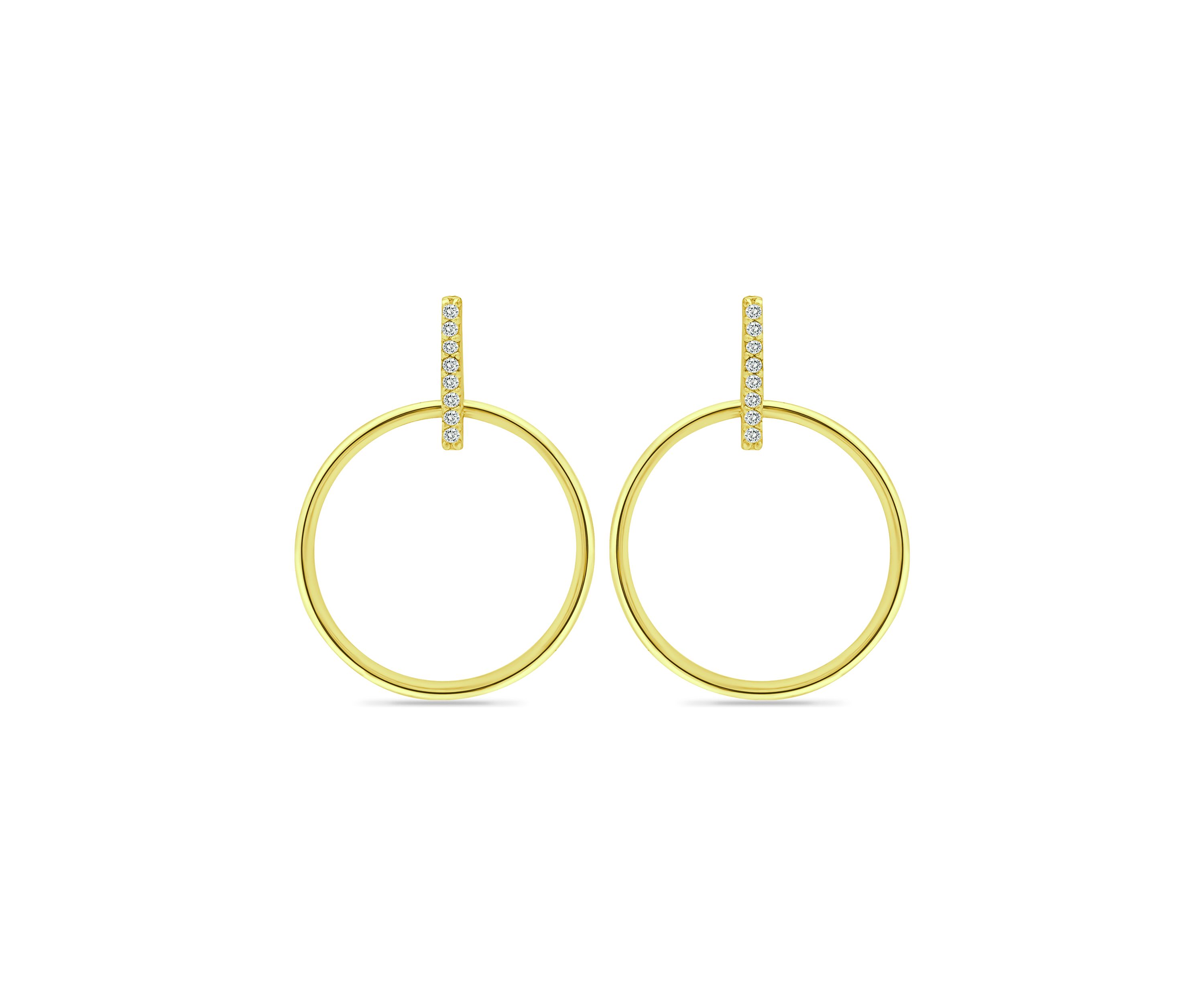 18K Gold over Silver Polished Open Circle Cubic Zirconia Earrings