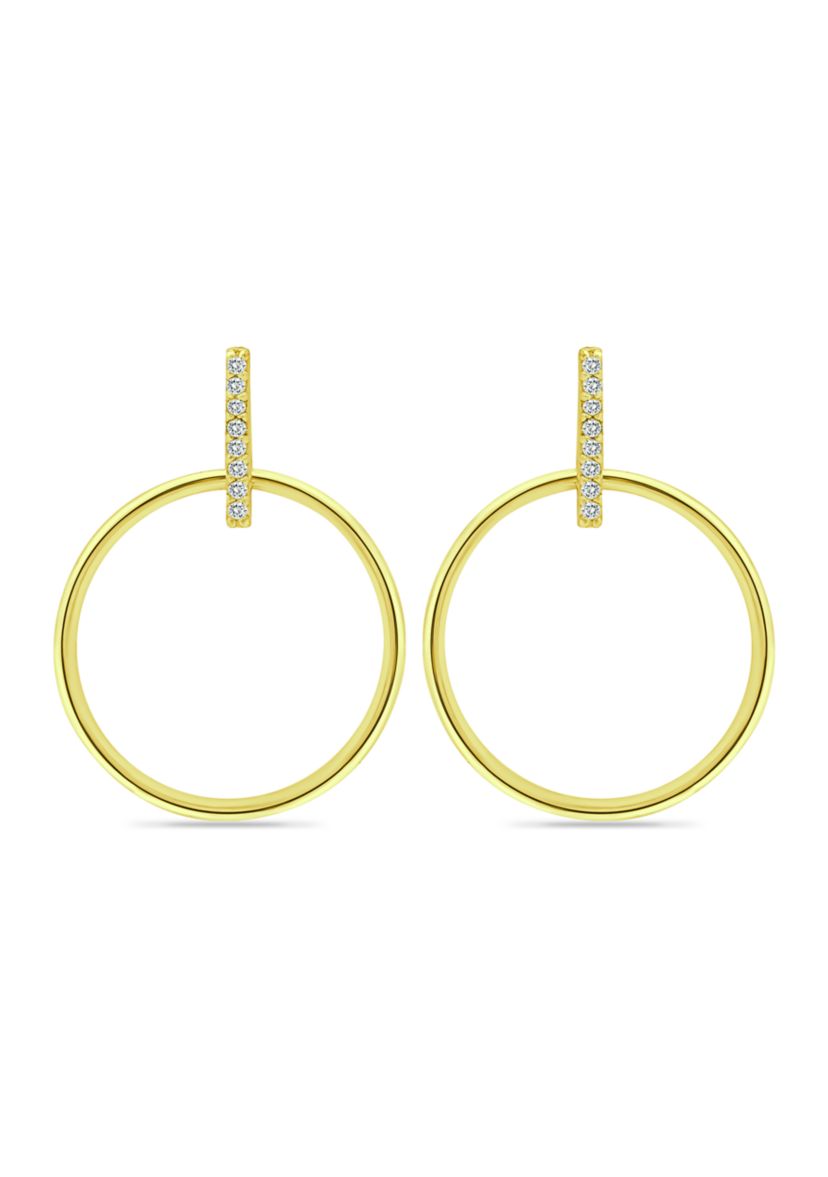 18K Gold over Silver Polished Open Circle Cubic Zirconia Earrings