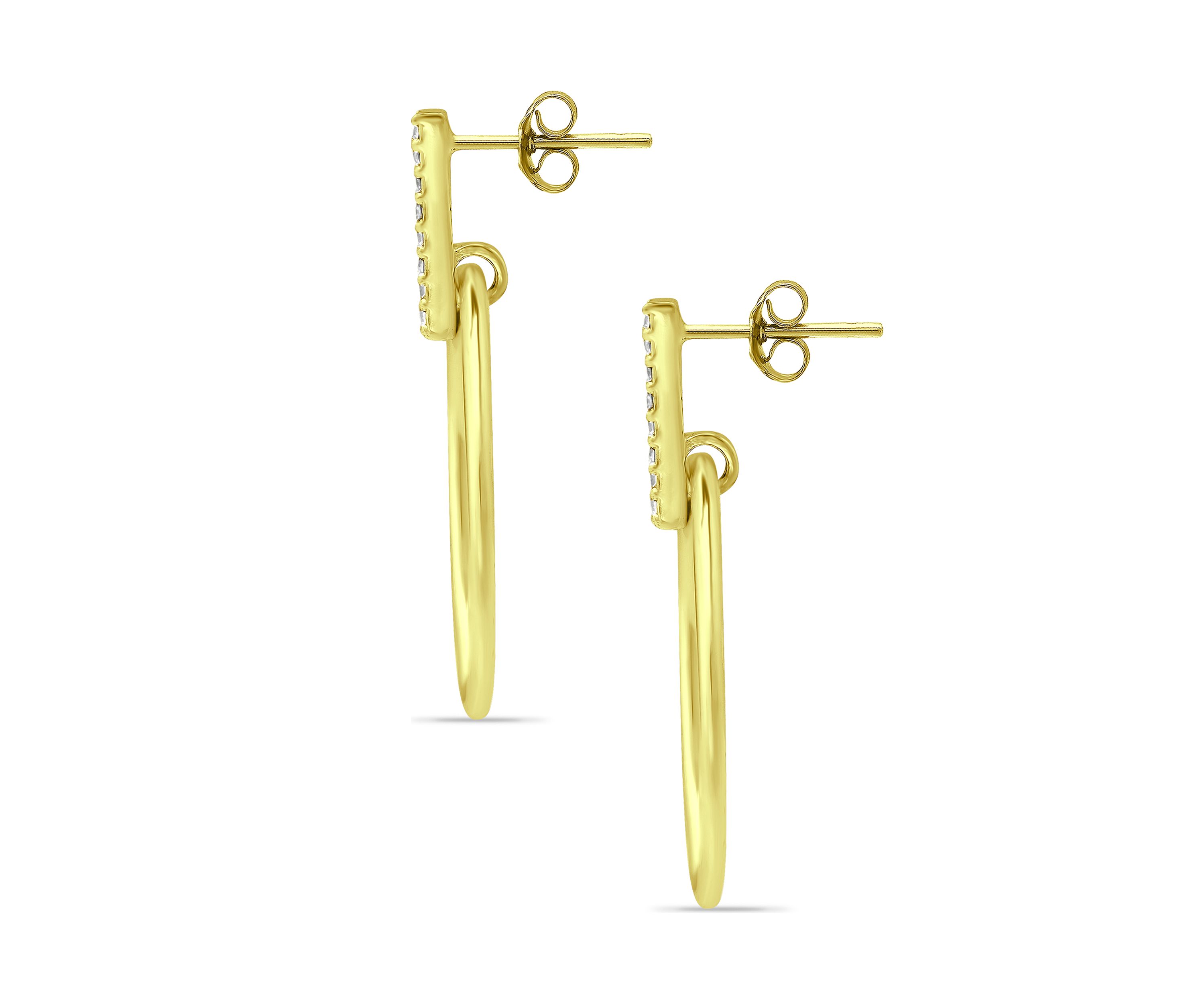 18K Gold over Silver Polished Open Circle Cubic Zirconia Earrings