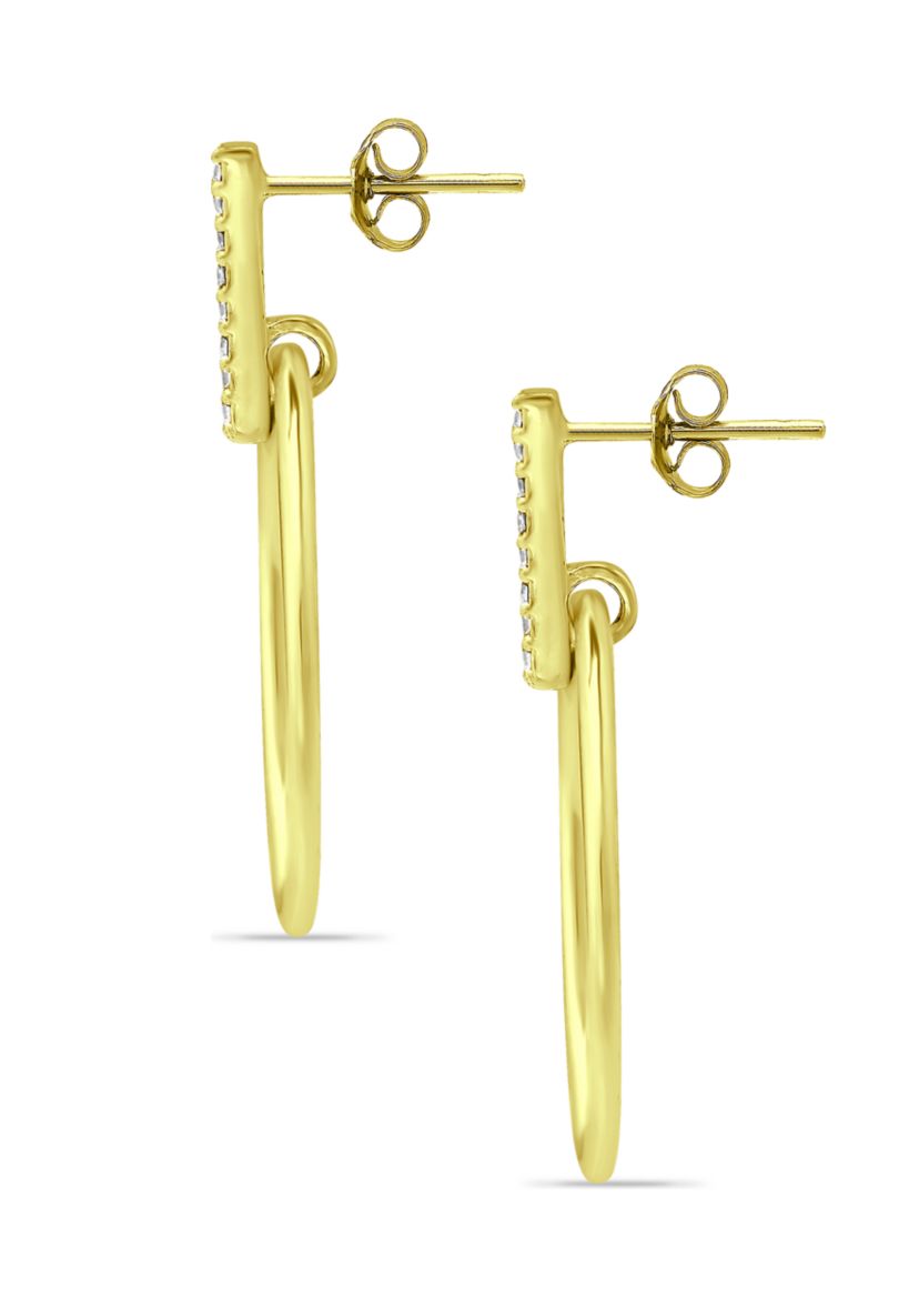 18K Gold over Silver Polished Open Circle Cubic Zirconia Earrings