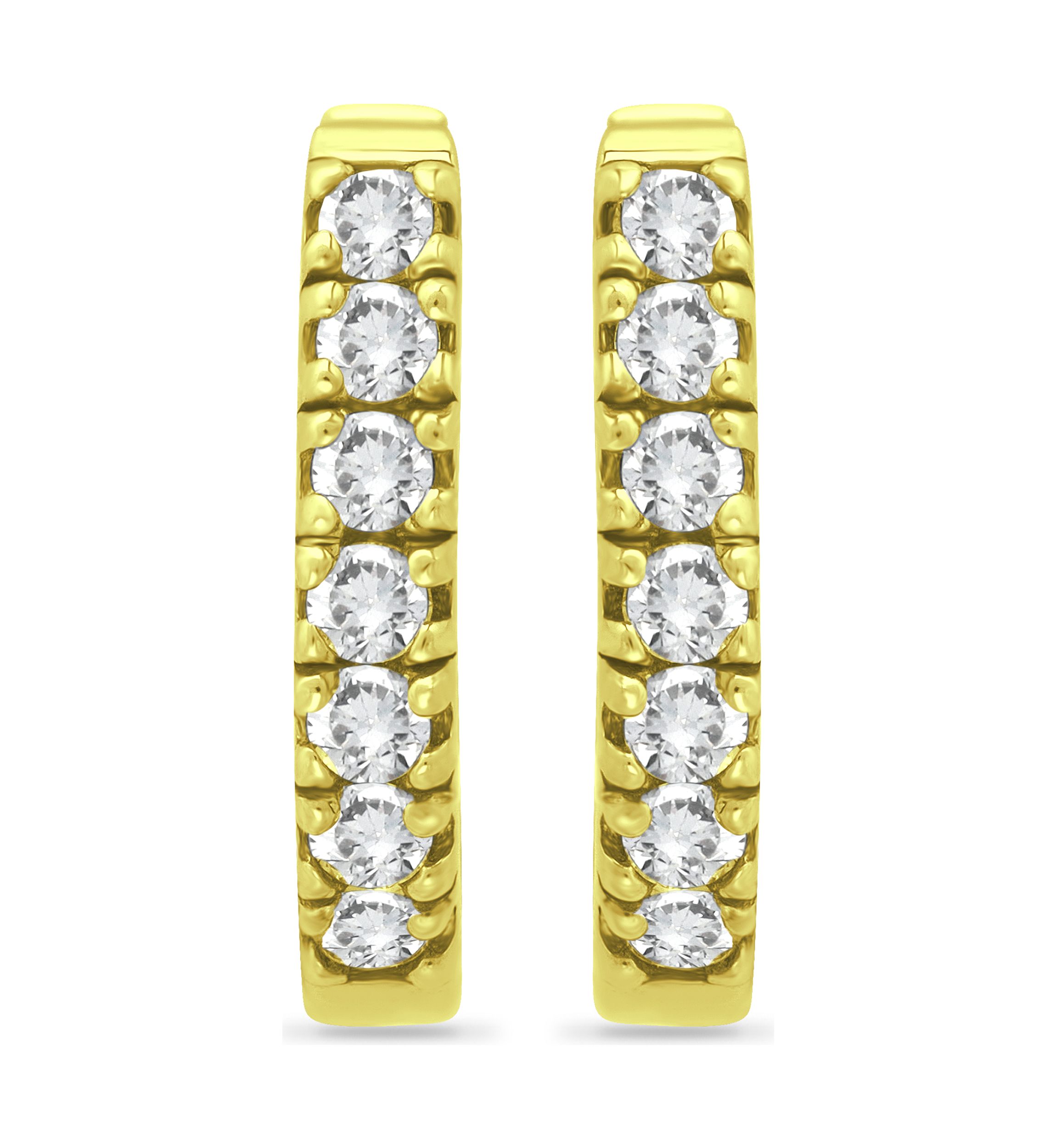 18K Gold over Silver CZ Oval Huggie Hoop Earrings