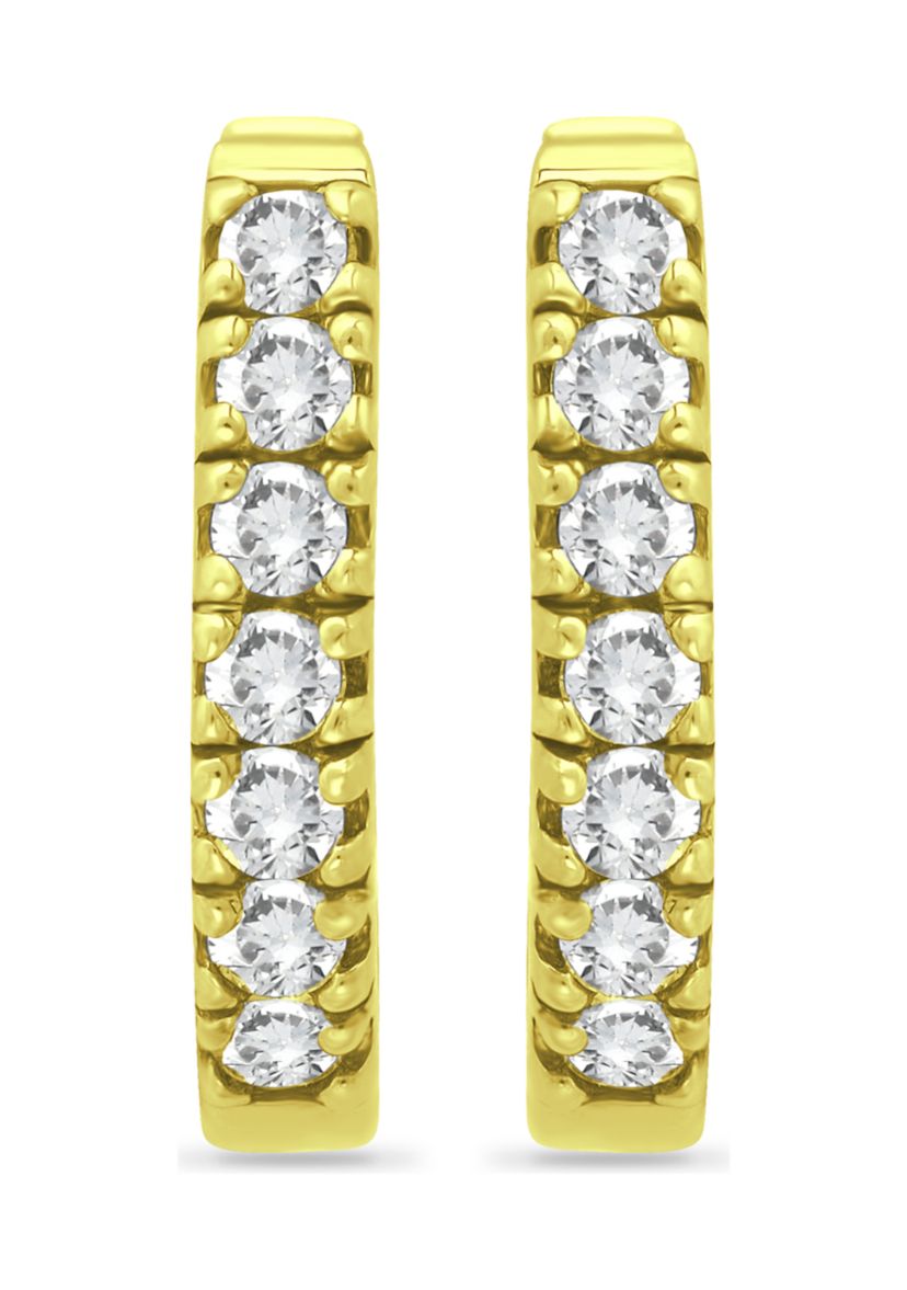 18K Gold over Silver CZ Oval Huggie Hoop Earrings