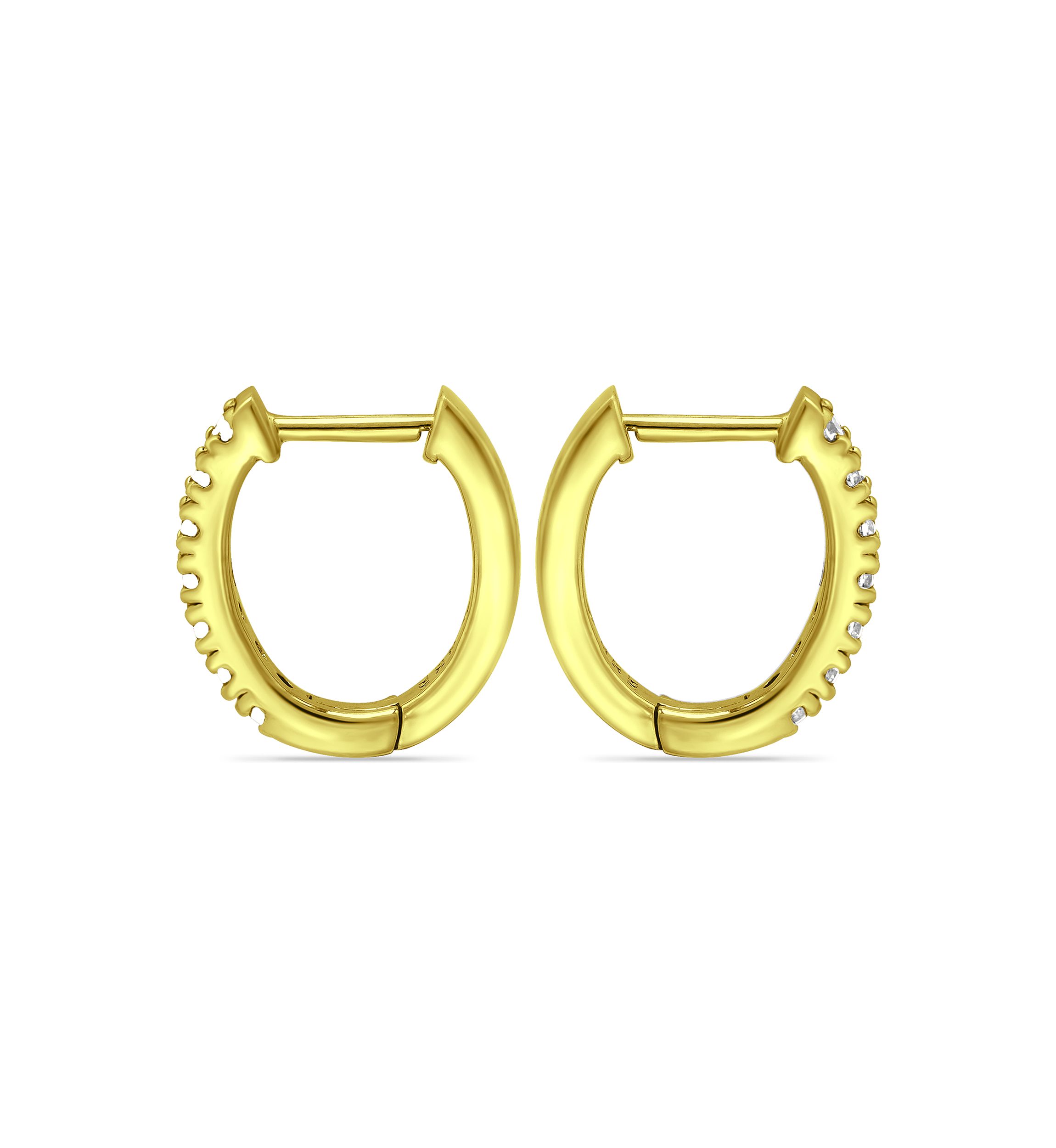 18K Gold over Silver CZ Oval Huggie Hoop Earrings