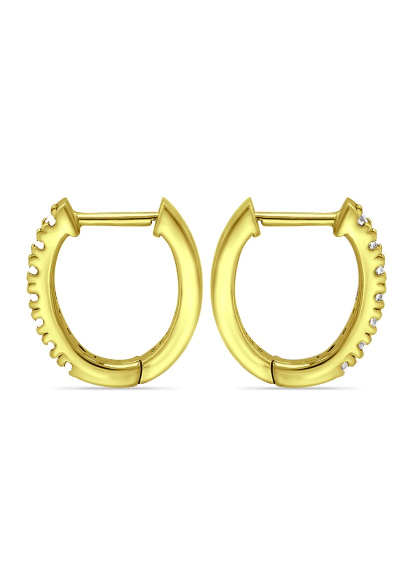 18K Gold over Silver CZ Oval Huggie Hoop Earrings