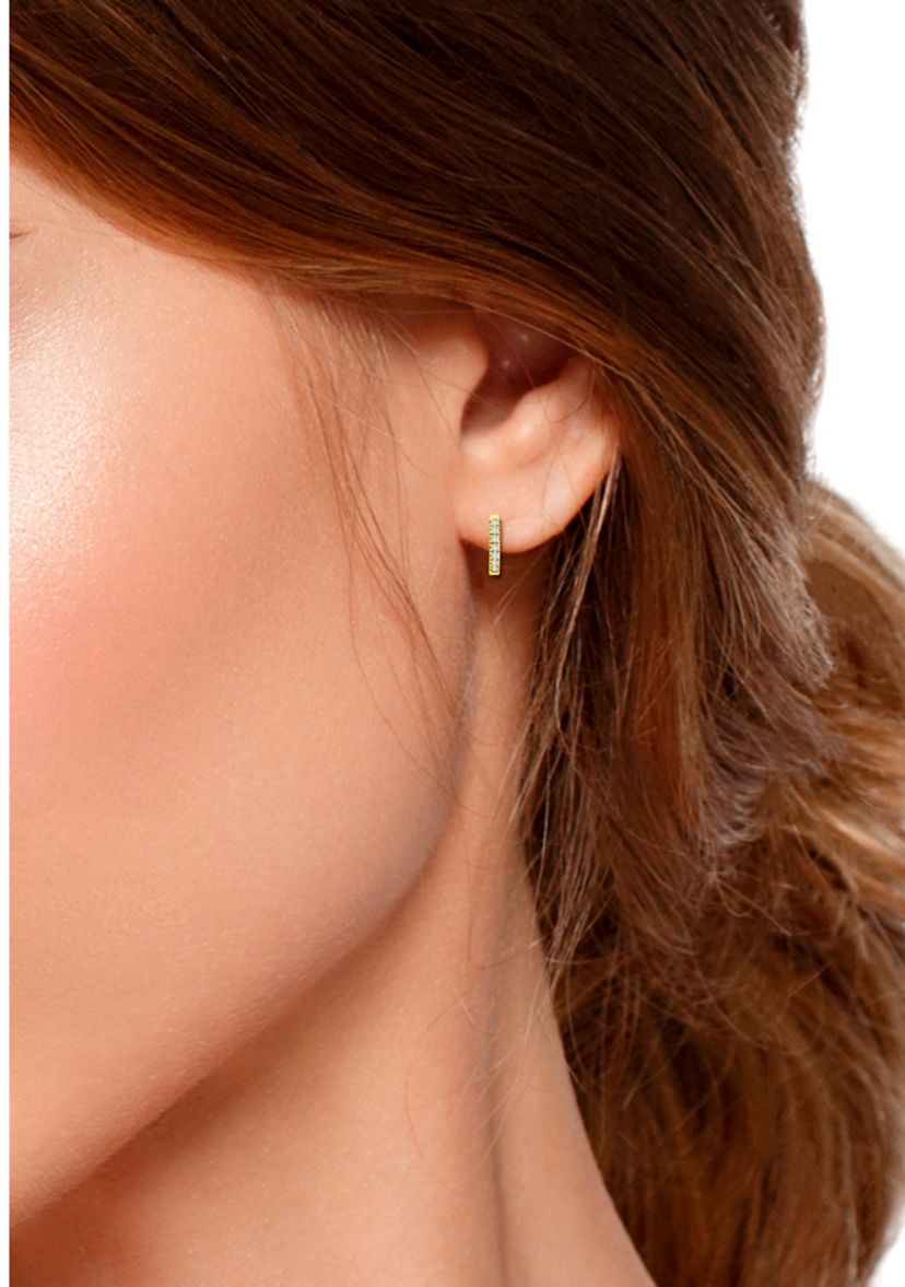 18K Gold over Silver CZ Oval Huggie Hoop Earrings