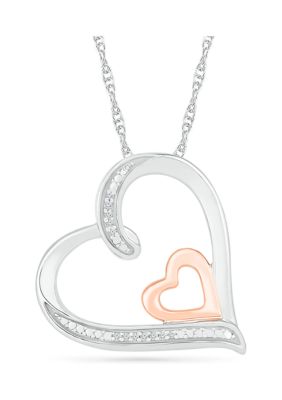 7Continents 1/10 Ct. T.w. Diamond 10K Rose Gold And Sterling Silver Heart Pendant Necklace