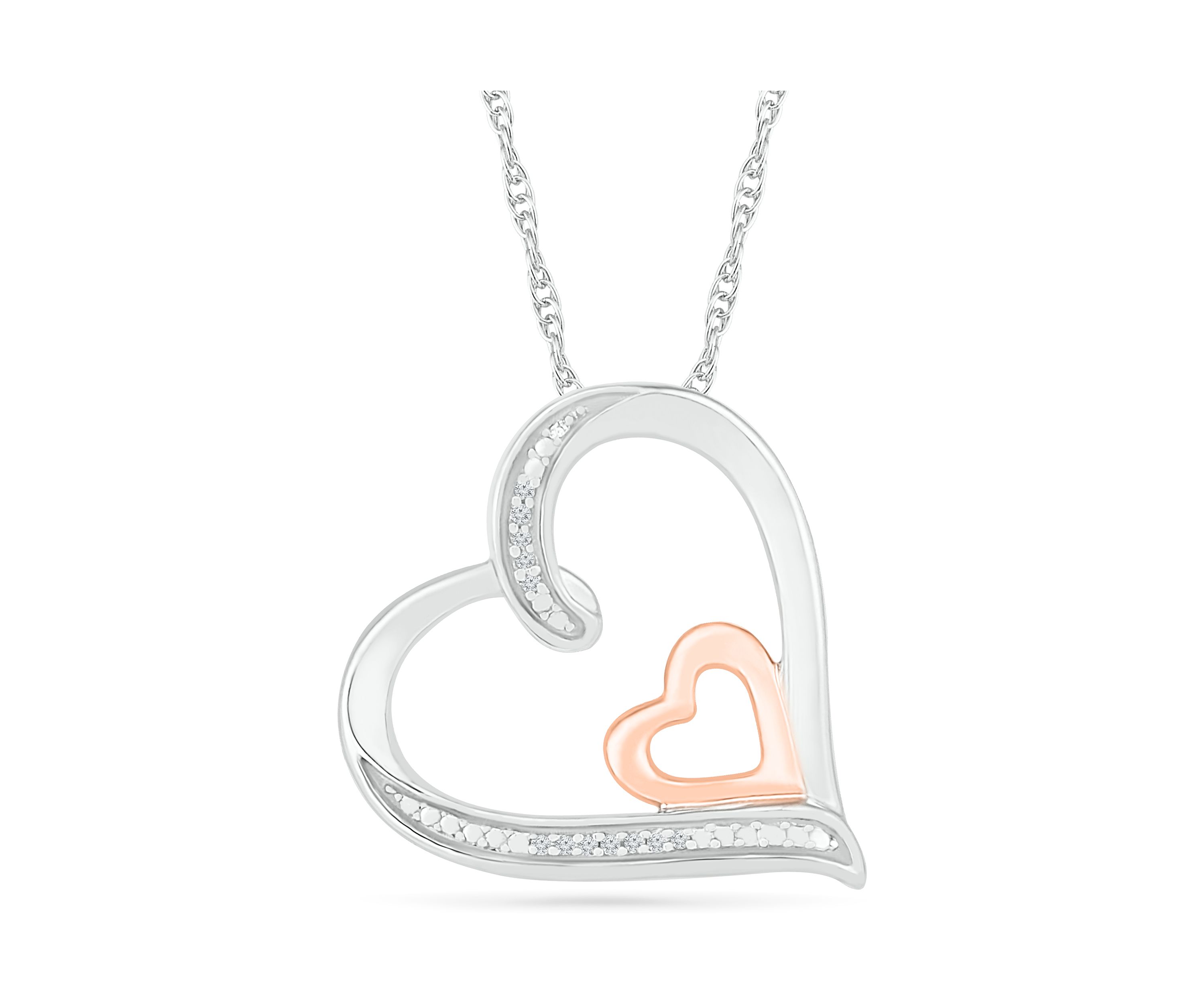 1/10 ct. t.w. Diamond 10K Rose Gold and Sterling Silver Heart Pendant Necklace 