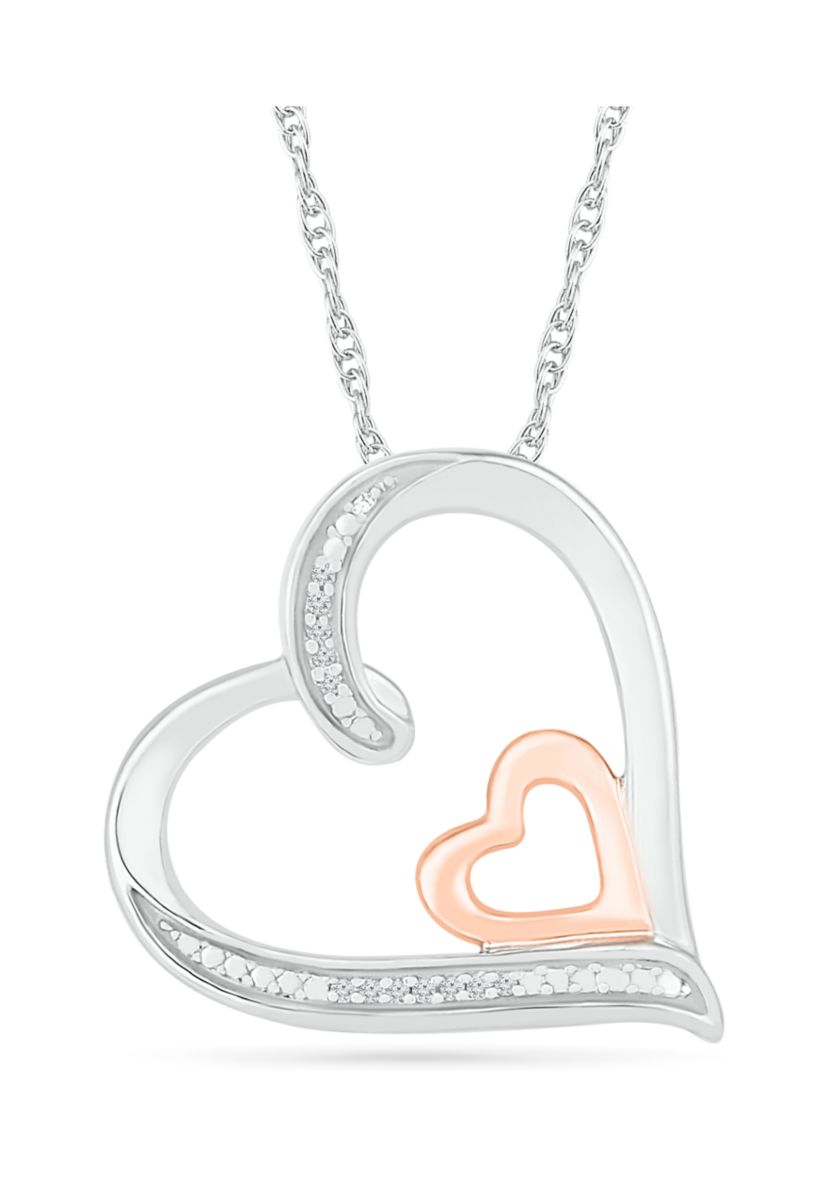 1/10 ct. t.w. Diamond 10K Rose Gold and Sterling Silver Heart Pendant Necklace 