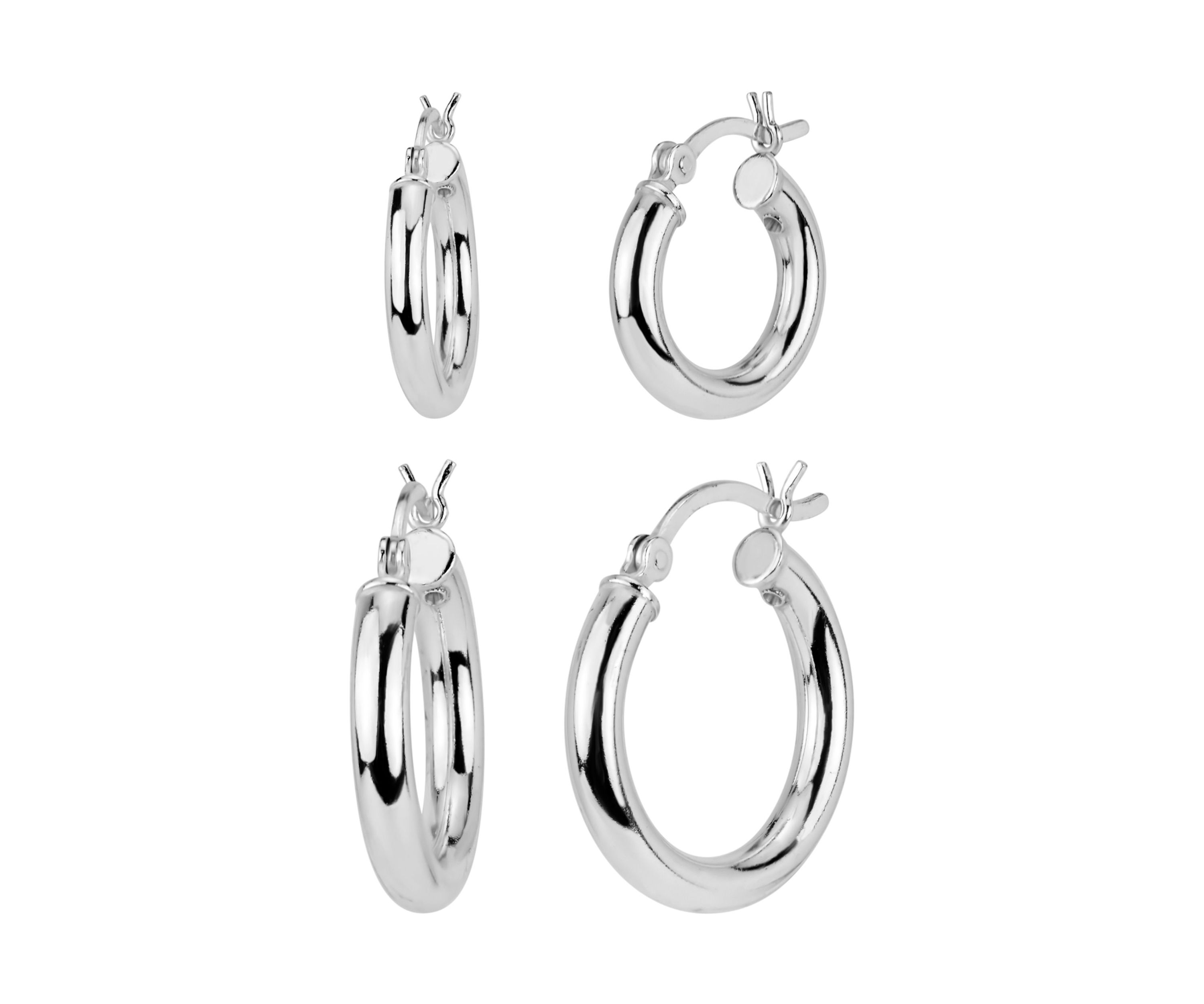 Polished Graduated 2 Pair Hoop Earring Set in Sterling Silver