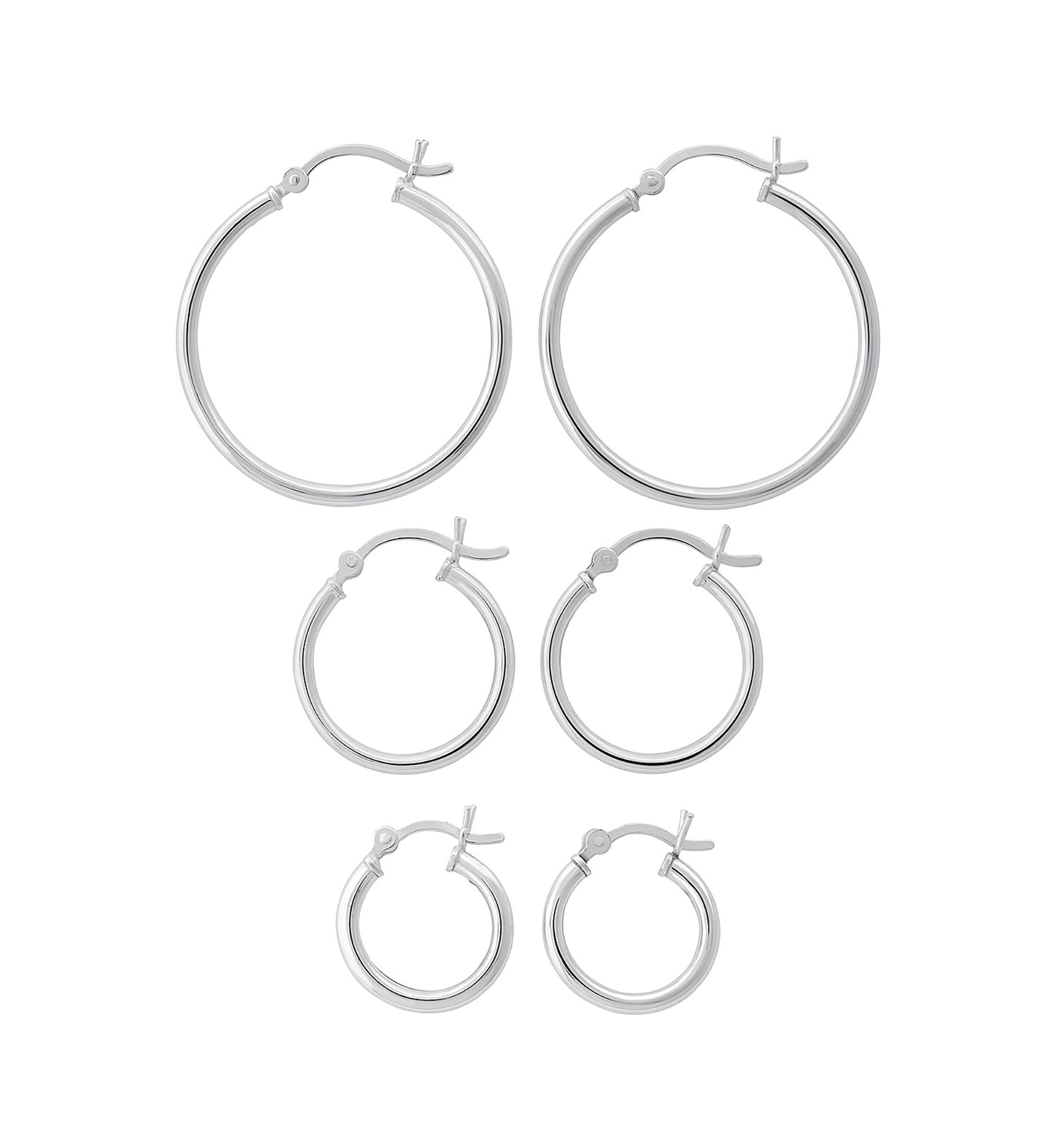 Graduated Polished Hoop 3 Pair Earring Set in Sterling Silver