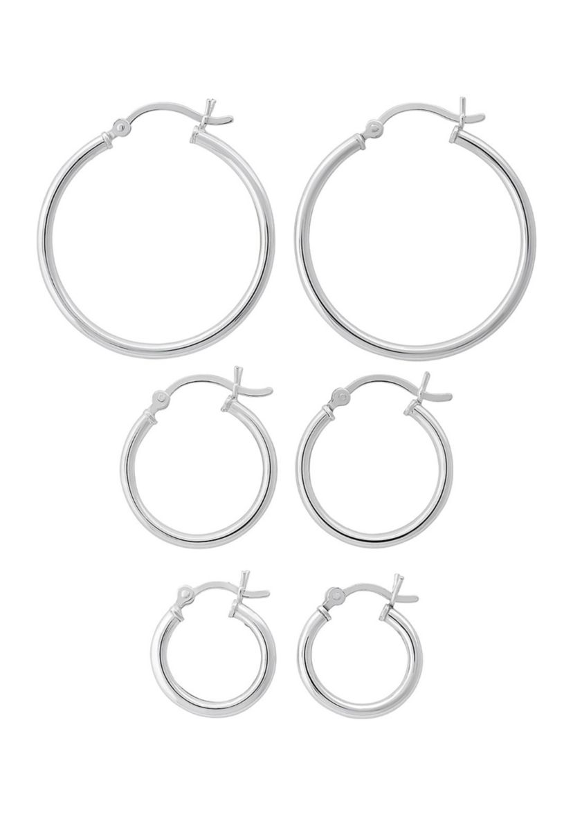 Graduated Polished Hoop 3 Pair Earring Set in Sterling Silver