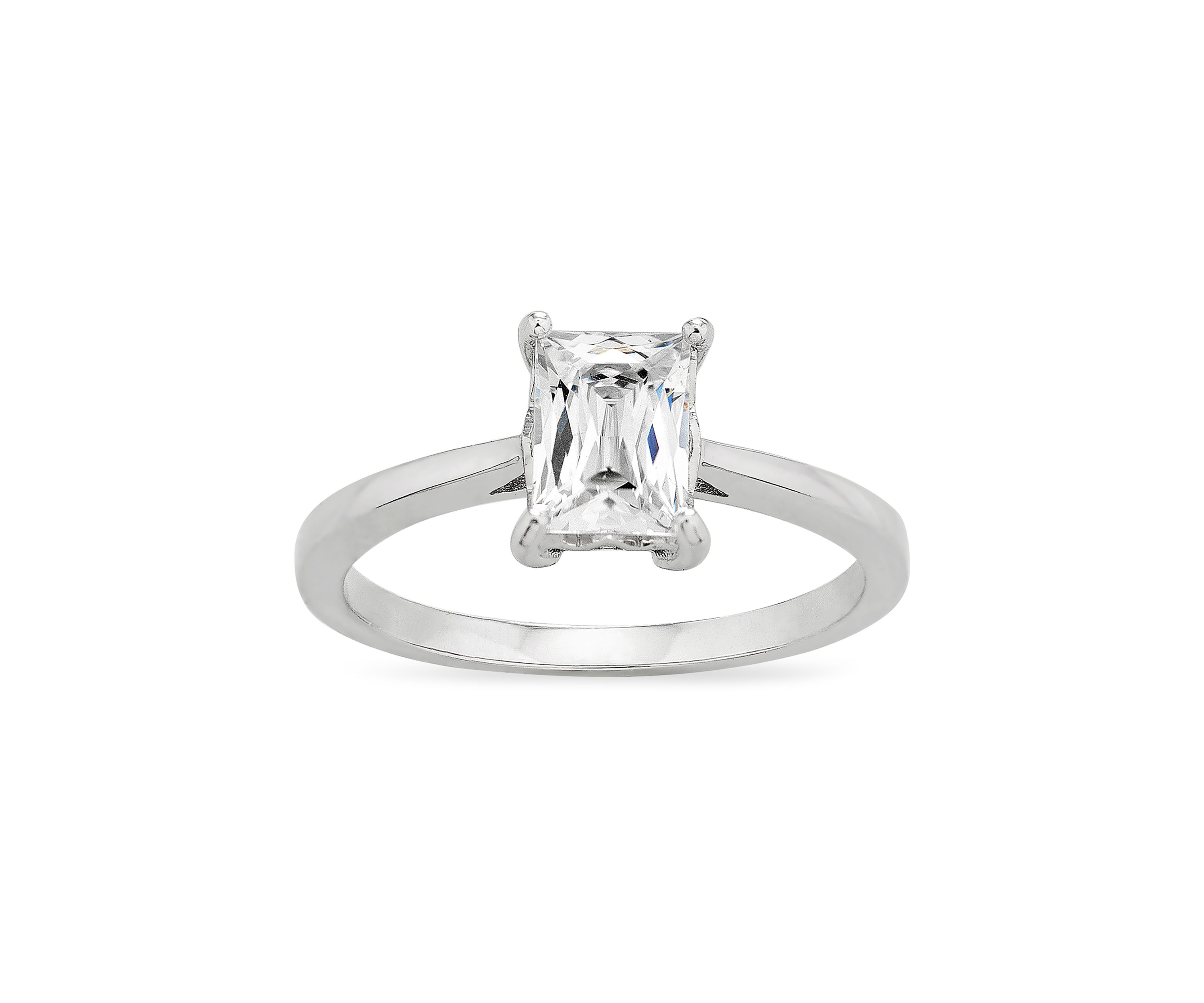 Baguette Cubic Zirconia Solitaire Ring in Sterling Silver
