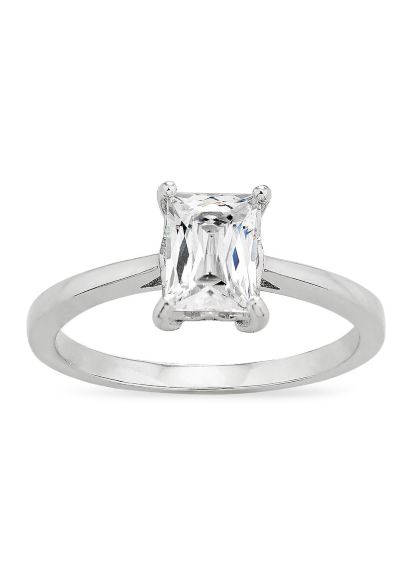 Baguette Cubic Zirconia Solitaire Ring in Sterling Silver
