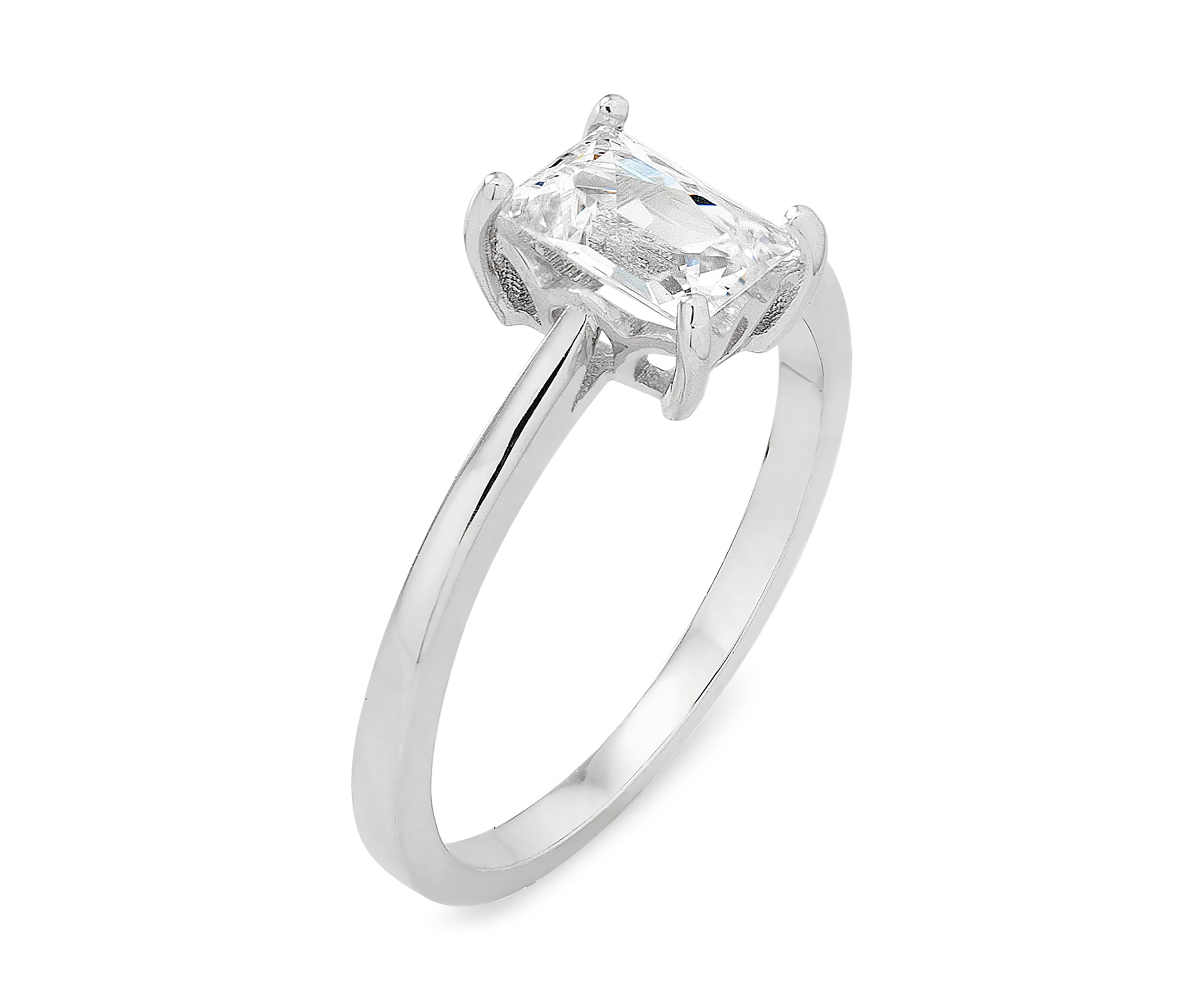 Baguette Cubic Zirconia Solitaire Ring in Sterling Silver