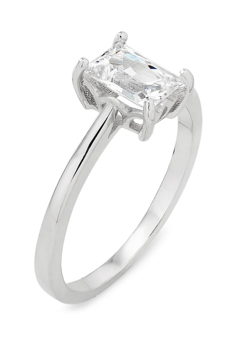 Baguette Cubic Zirconia Solitaire Ring in Sterling Silver