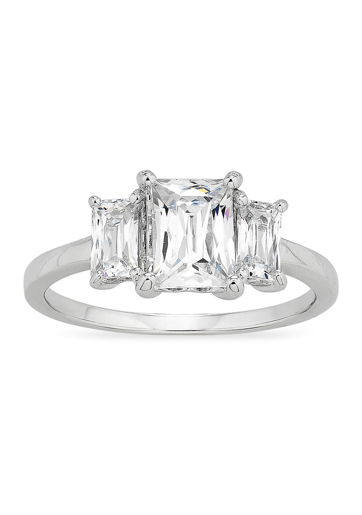 Baguette CZ 3-Stone Ring in Sterling Silver