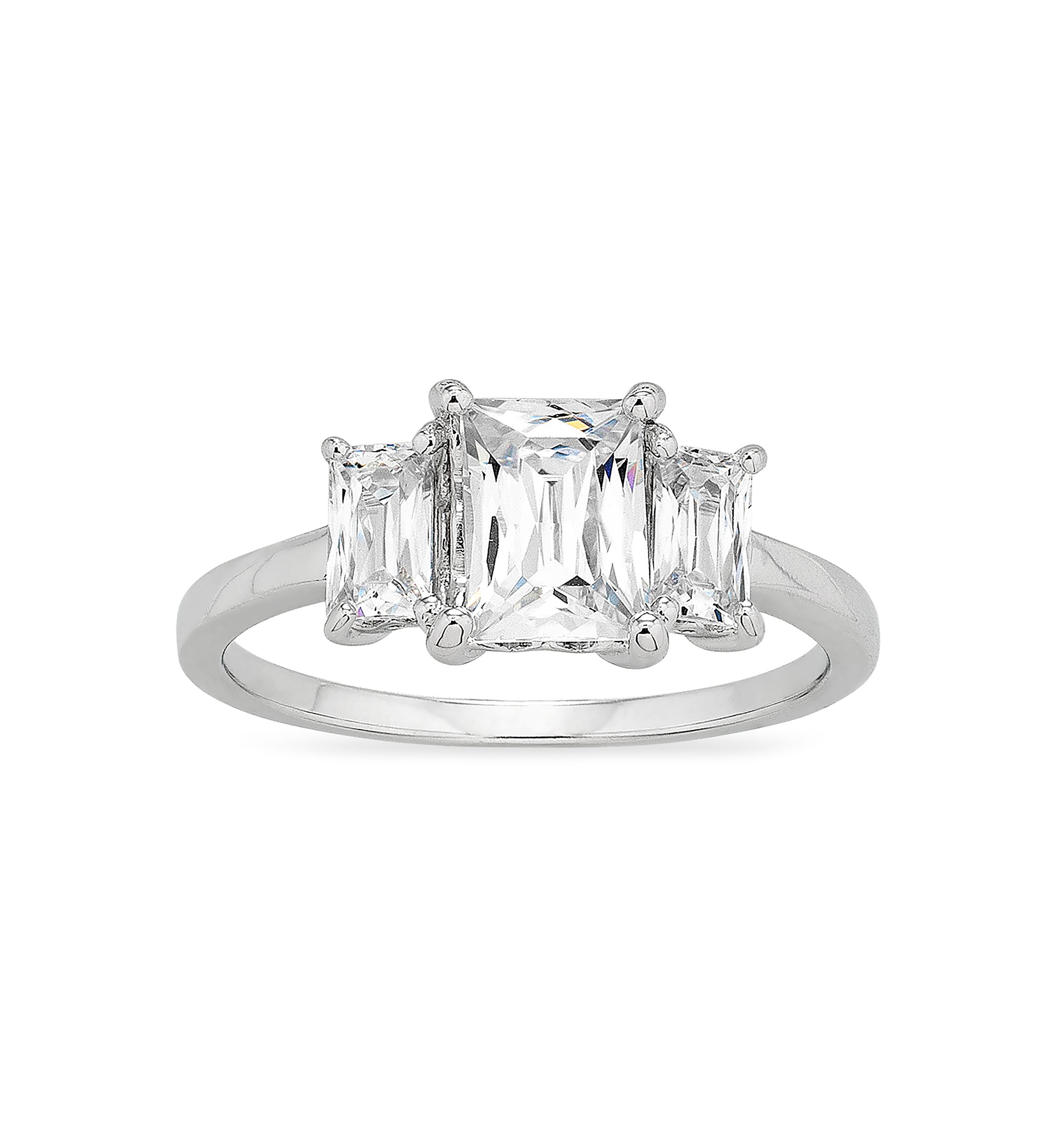 Baguette CZ 3-Stone Ring in Sterling Silver