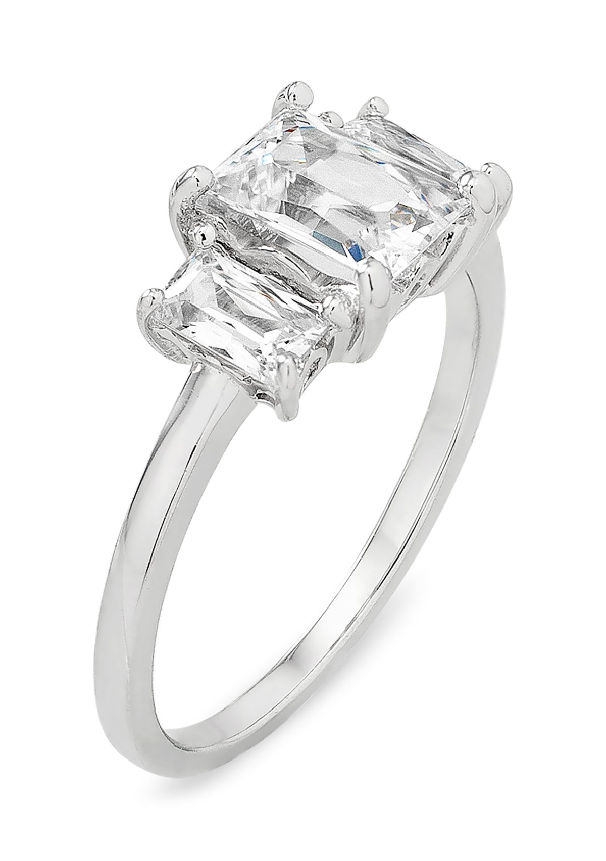 Baguette CZ 3-Stone Ring in Sterling Silver