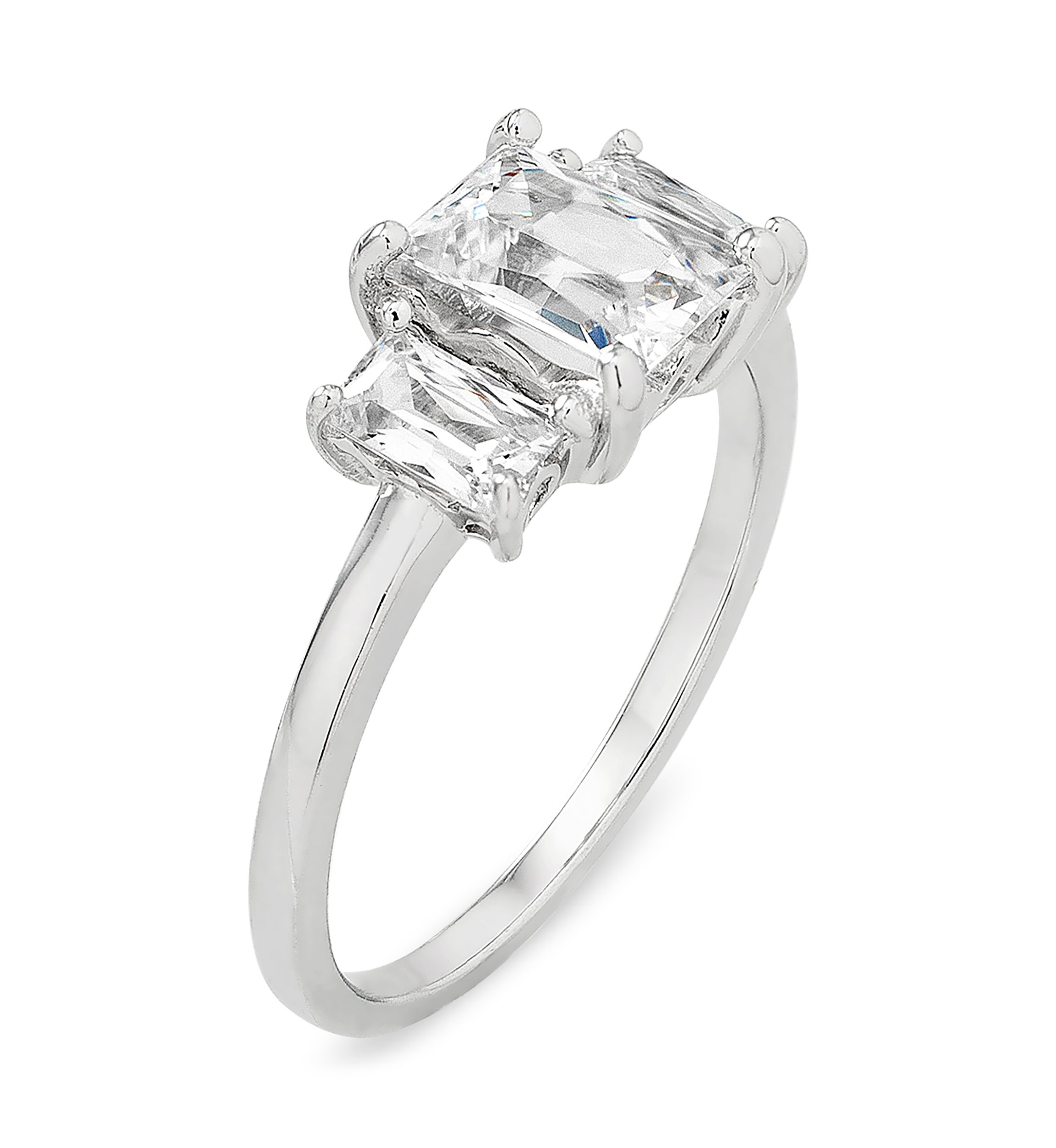 Baguette CZ 3-Stone Ring in Sterling Silver