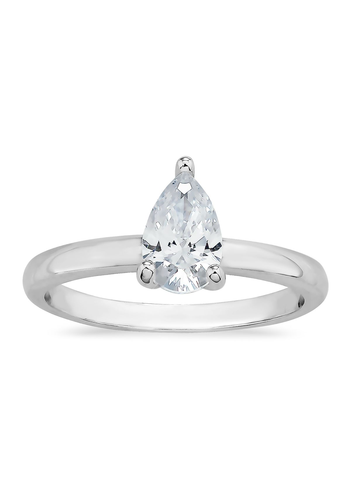 Pear Cubic Zirconia Solitaire Ring in Sterling Silver