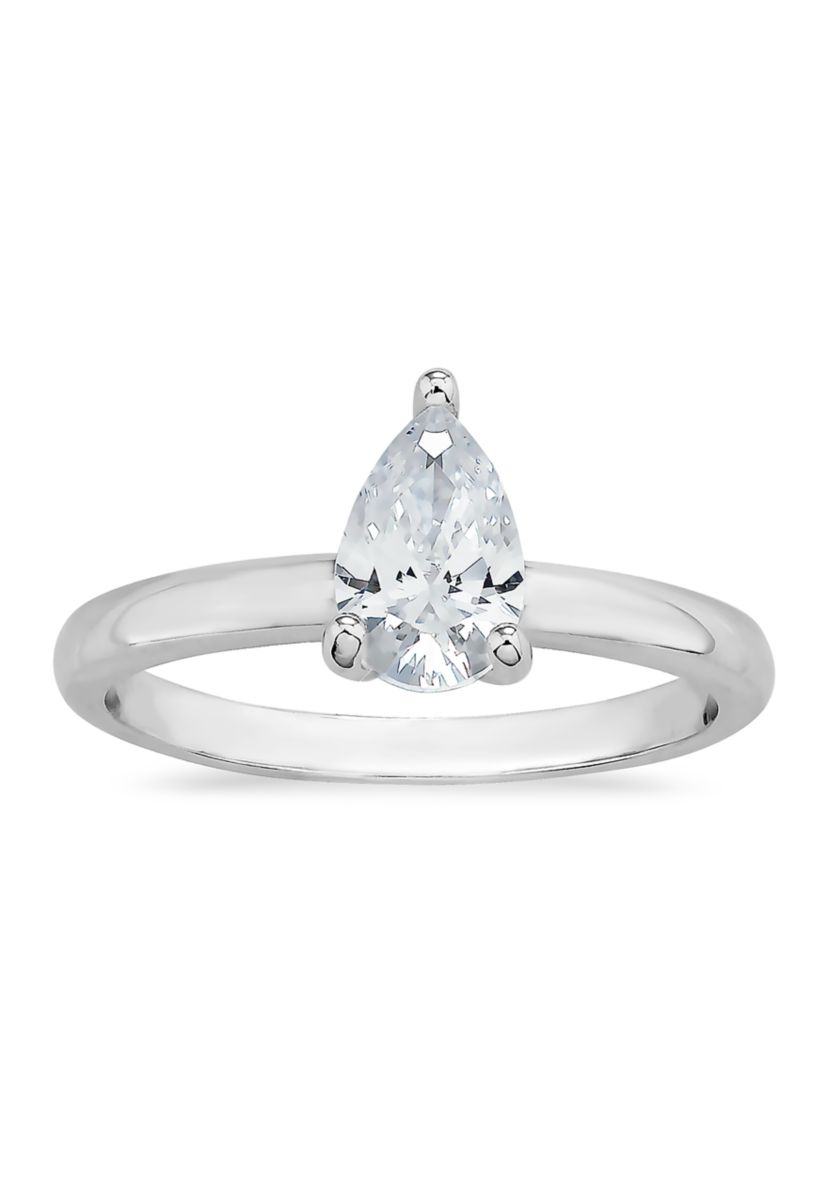 Pear Cubic Zirconia Solitaire Ring in Sterling Silver