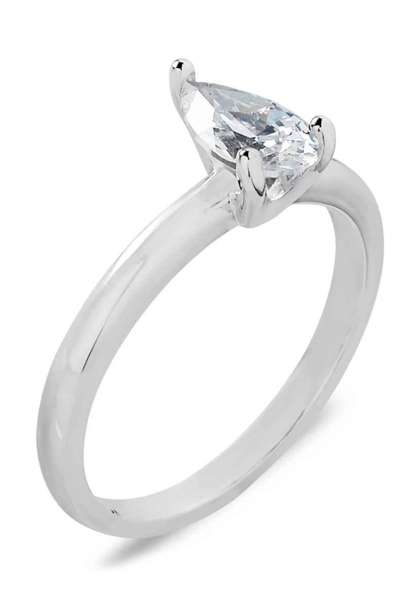 Pear Cubic Zirconia Solitaire Ring in Sterling Silver