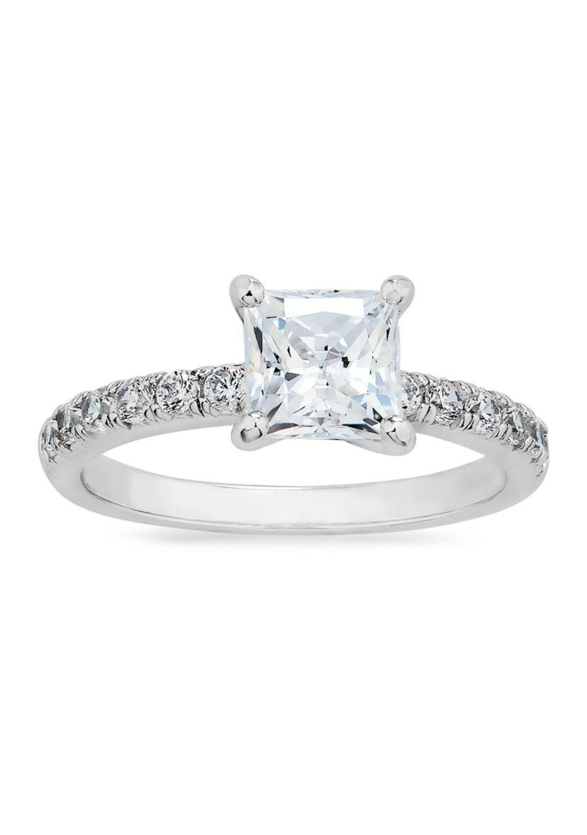 Square CZ Square Ring in Sterling Silver