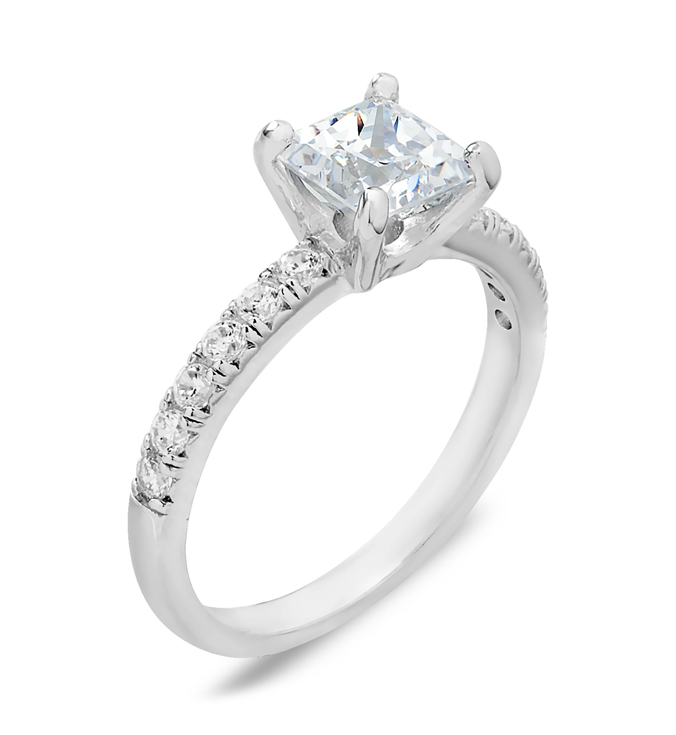 Square CZ Square Ring in Sterling Silver