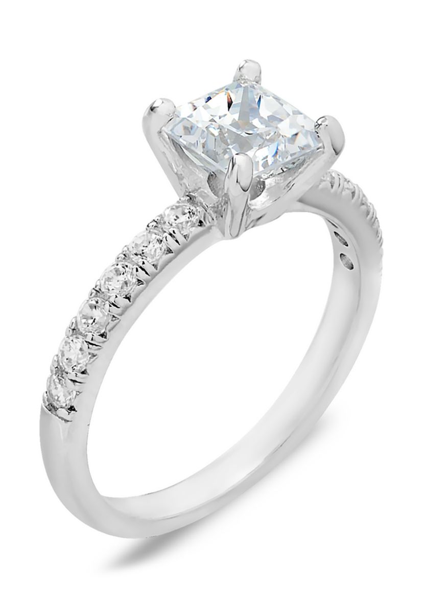 Square CZ Square Ring in Sterling Silver