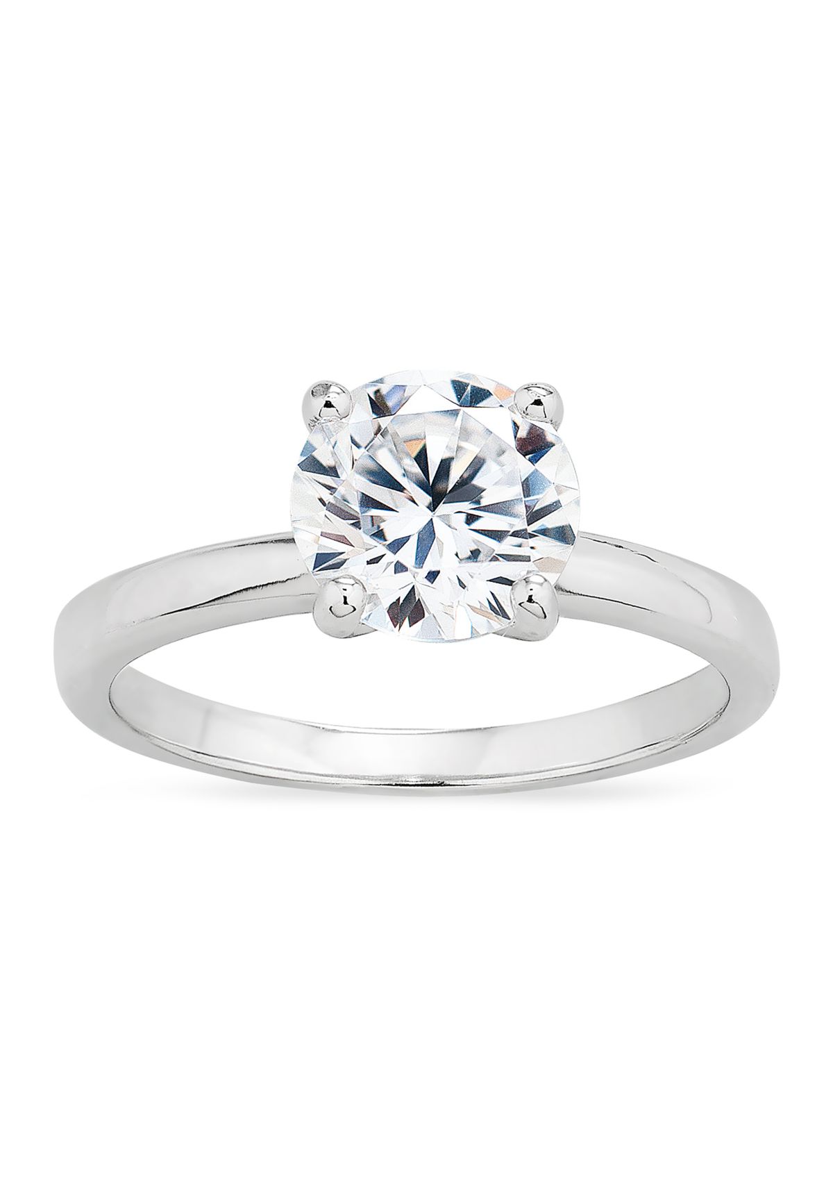 Round Cubic Zirconia Solitaire Ring in Sterling Silver