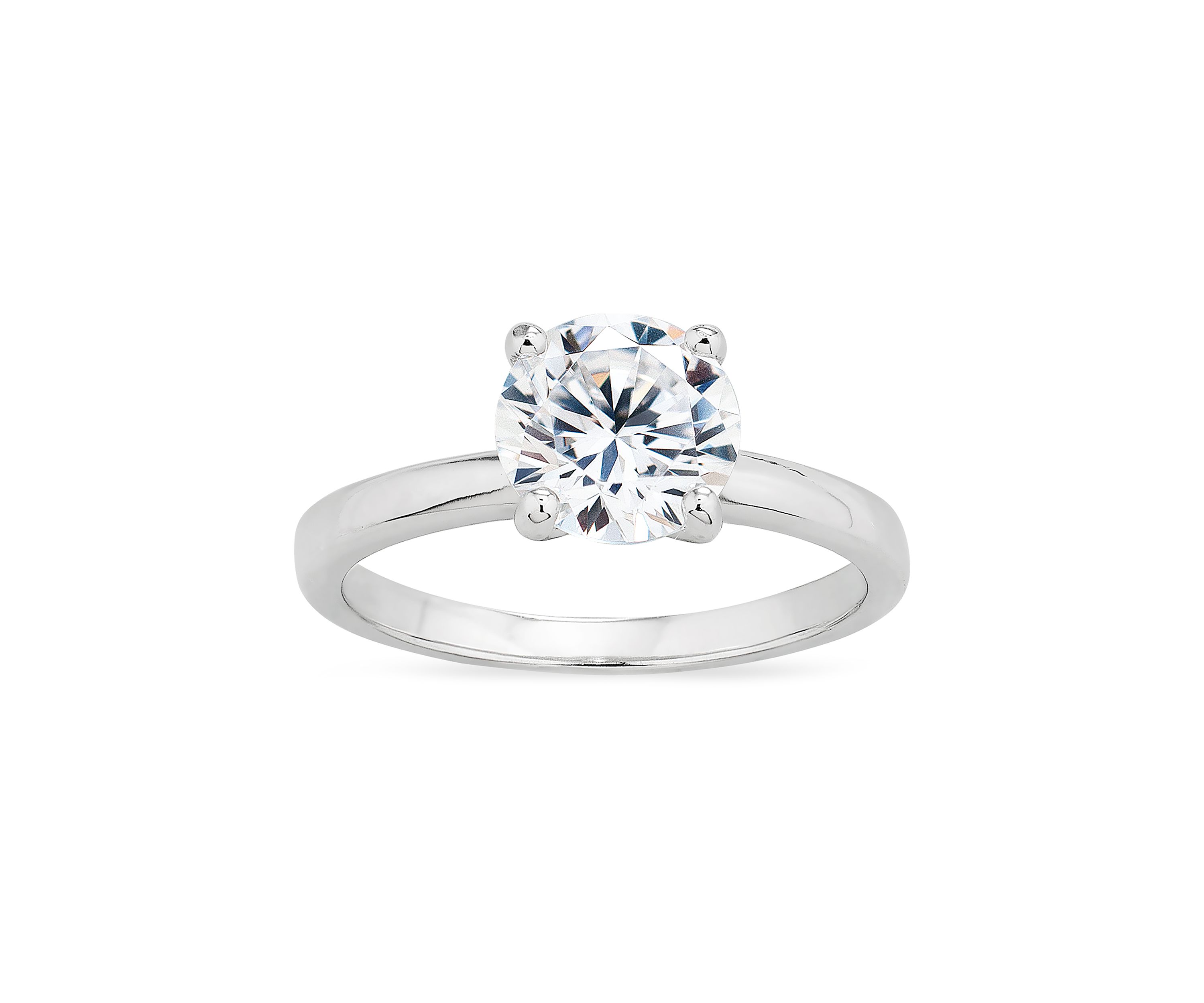 Round Cubic Zirconia Solitaire Ring in Sterling Silver