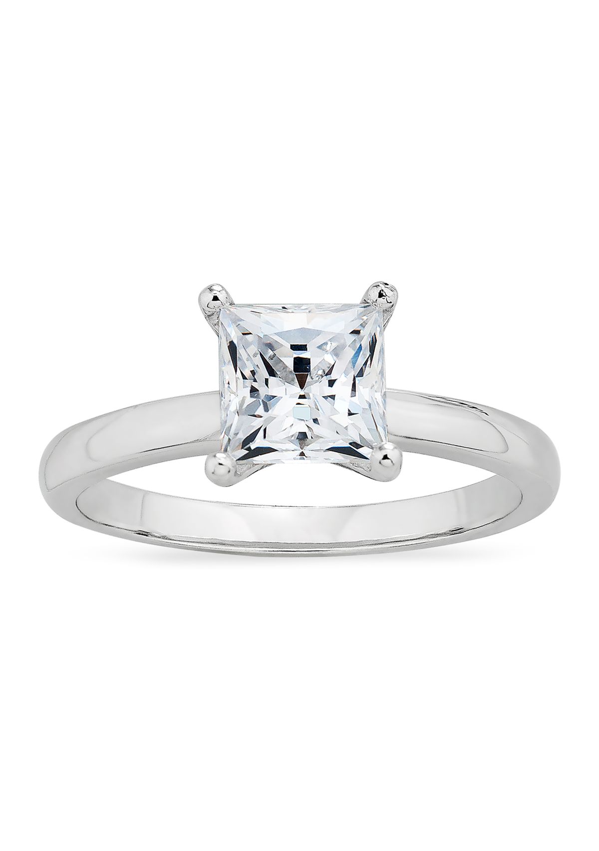 Square CZ Solitaire Ring in Sterling Silver