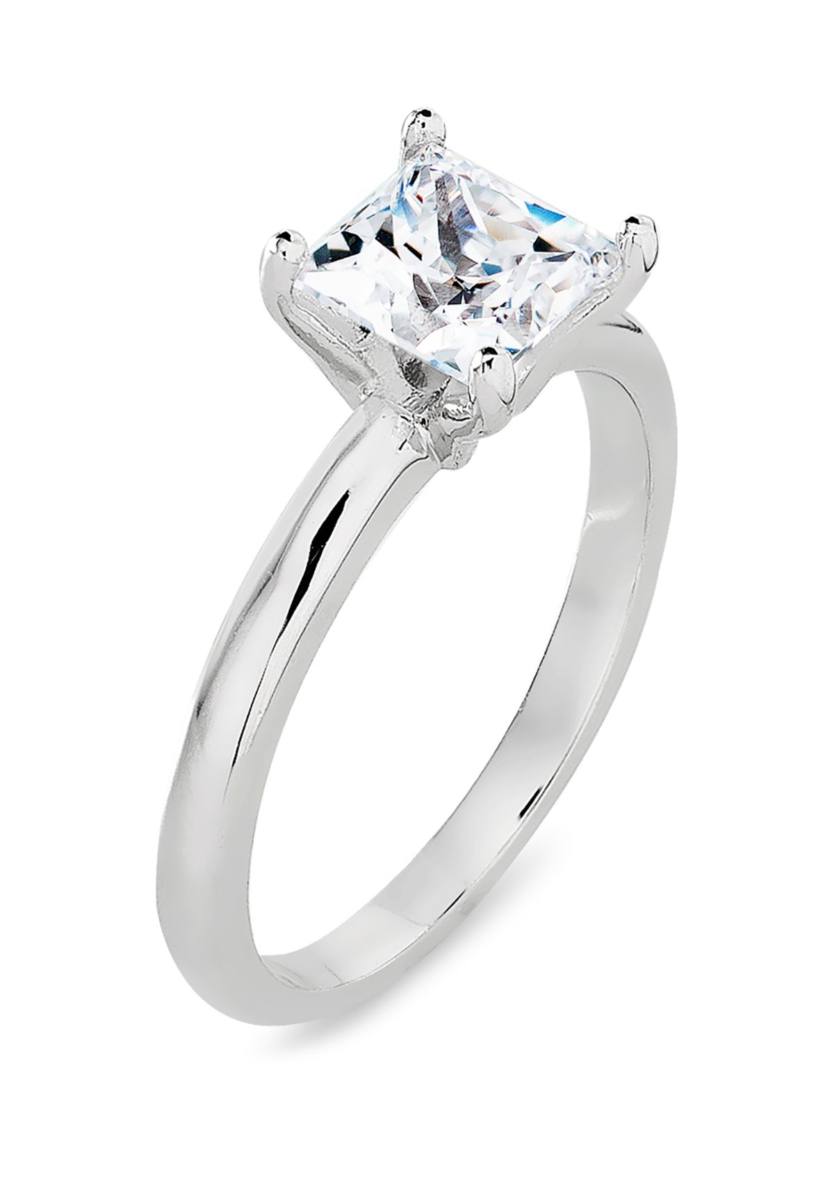 Square CZ Solitaire Ring in Sterling Silver
