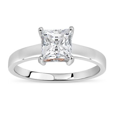 Designs by Helen Andrews Lab Created 18K Gold Plated Sterling Silver 6x6mm Square White Cubic Zirconia Halo Filigree Ring