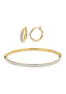Designs by Helen Andrews Gold Over Sterling Silver Glitter Squares Hoop and Bangle Set, 15 in