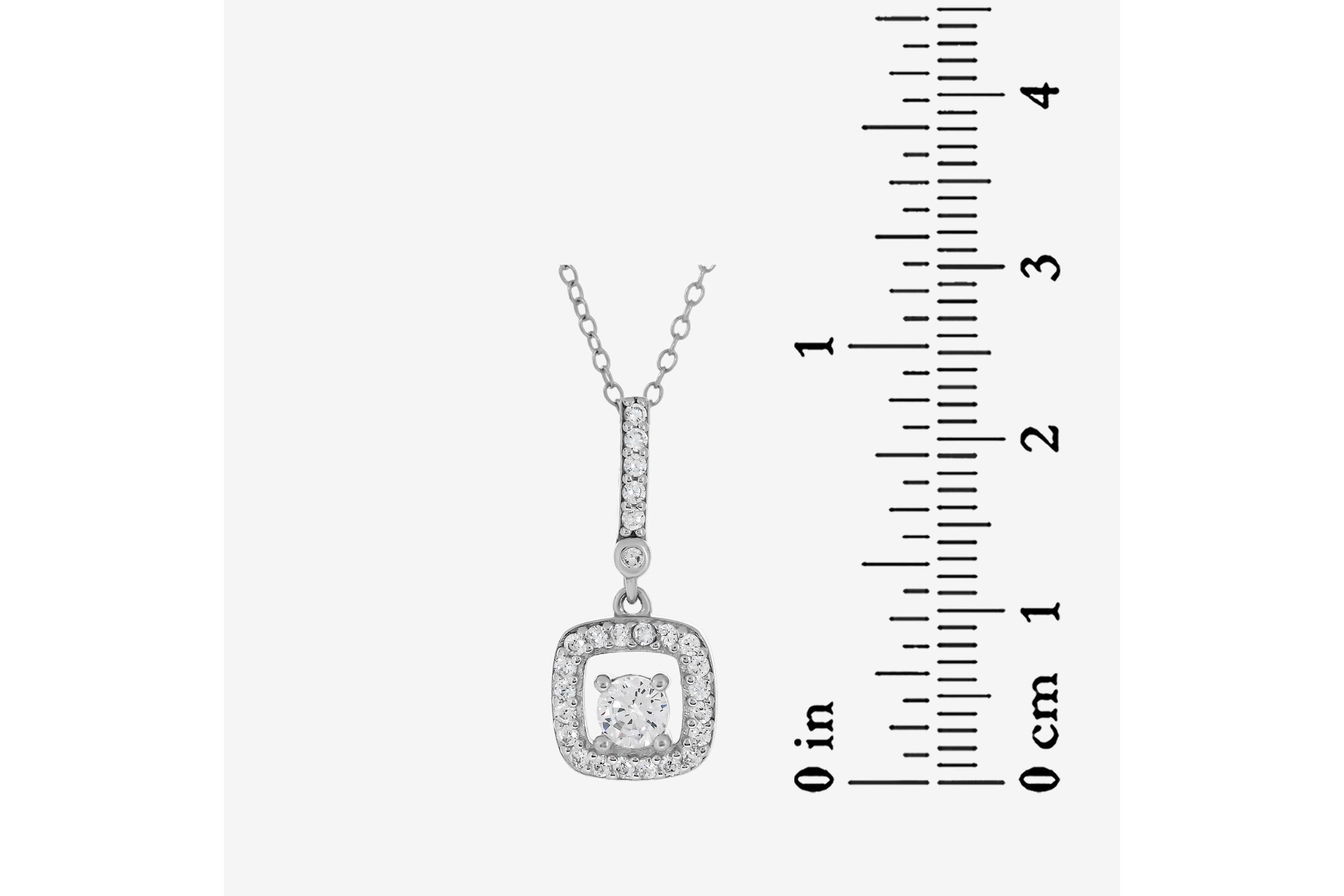 Lab Created Sterling Silver 4mm Cushion White Cubic Zirconia Drop Pendant and Earring Set