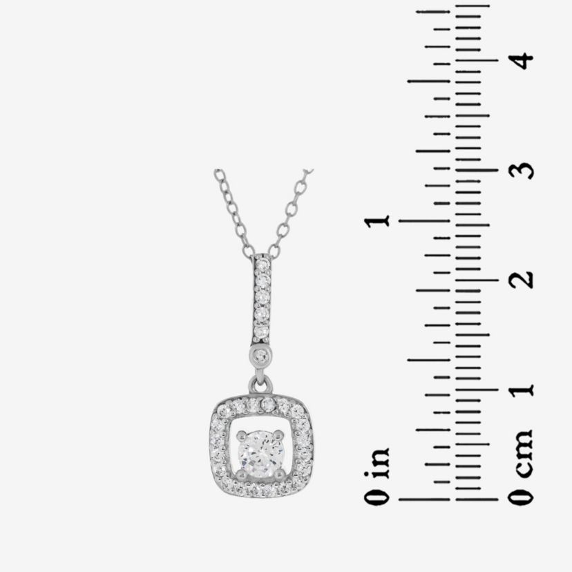 Lab Created Sterling Silver 4mm Cushion White Cubic Zirconia Drop Pendant and Earring Set