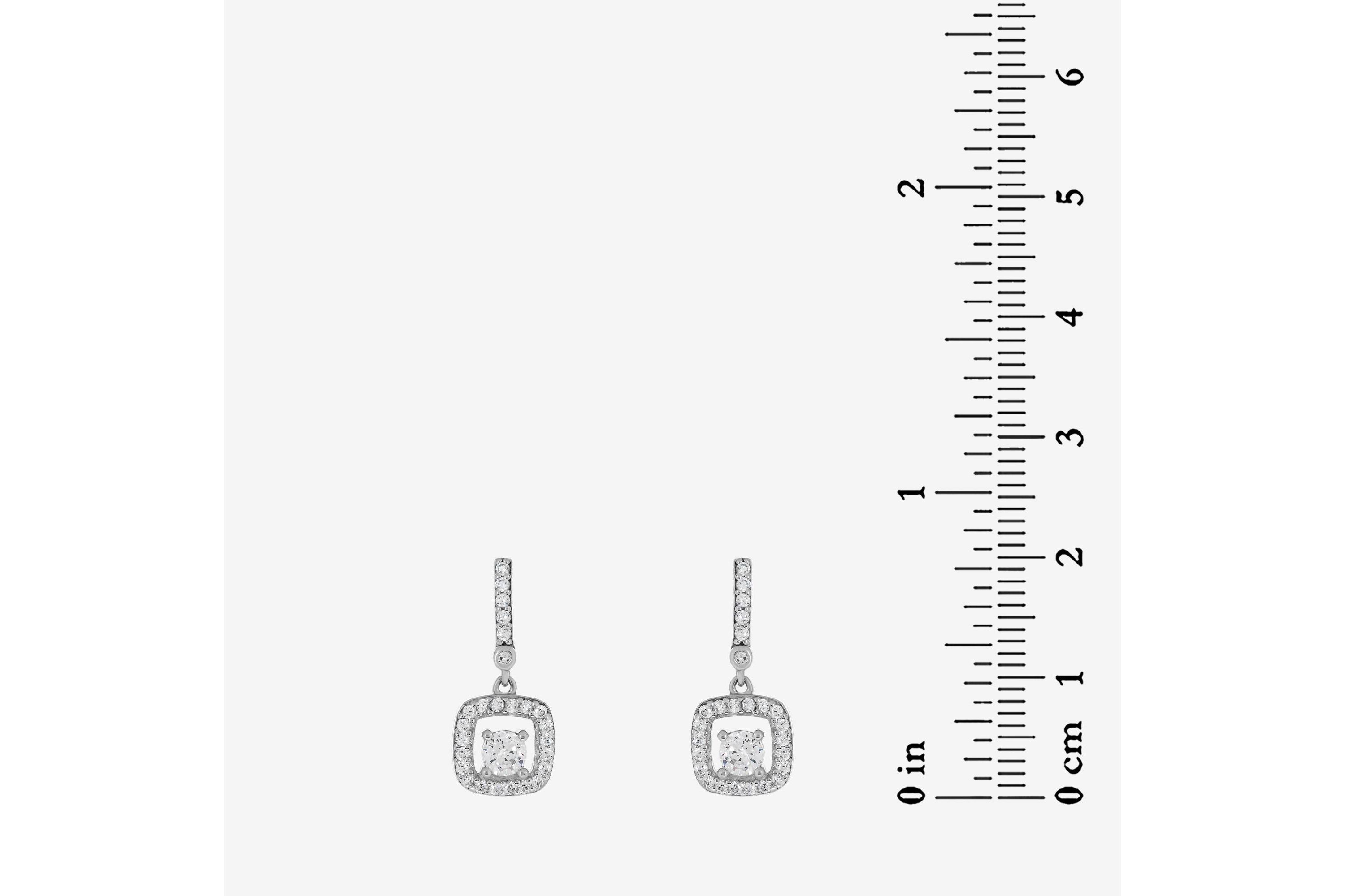 Lab Created Sterling Silver 4mm Cushion White Cubic Zirconia Drop Pendant and Earring Set
