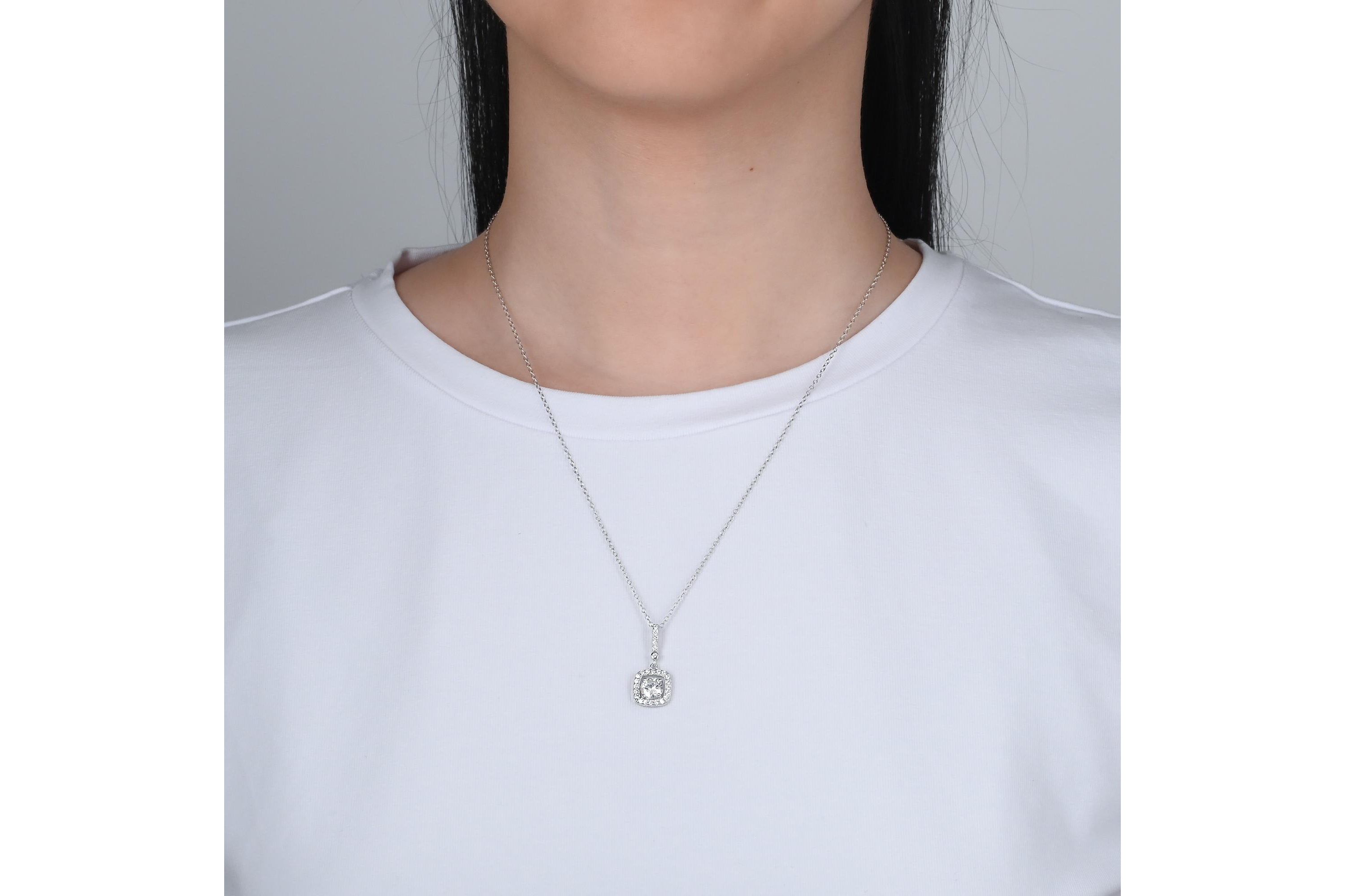 Lab Created Sterling Silver 4mm Cushion White Cubic Zirconia Drop Pendant and Earring Set