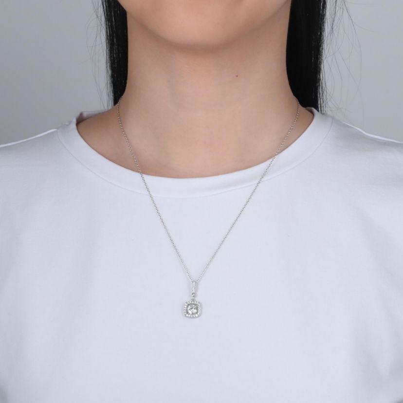 Lab Created Sterling Silver 4mm Cushion White Cubic Zirconia Drop Pendant and Earring Set