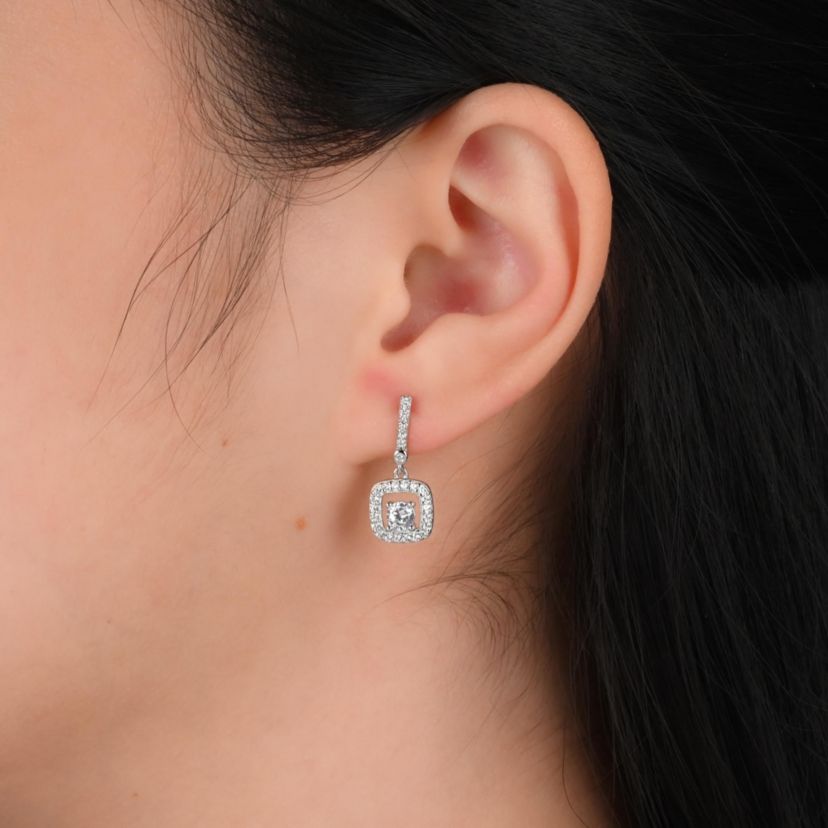 Lab Created Sterling Silver 4mm Cushion White Cubic Zirconia Drop Pendant and Earring Set