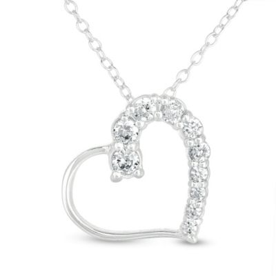 Designs by Helen Andrews Lab Created Sterling Silver Graduated White Cubic Zirconia Angled Heart Pendant 18-Inch Necklace