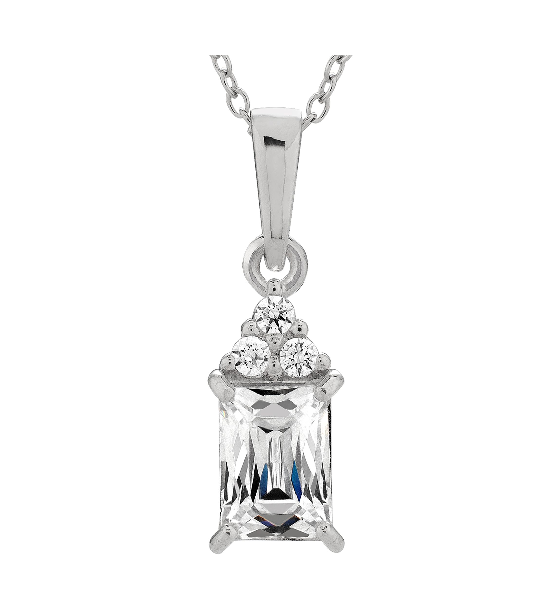 Baguette and Round CZ Pendant in Sterling Silver