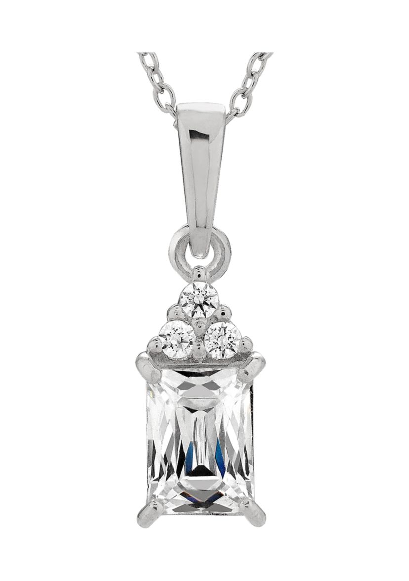 Baguette and Round CZ Pendant in Sterling Silver